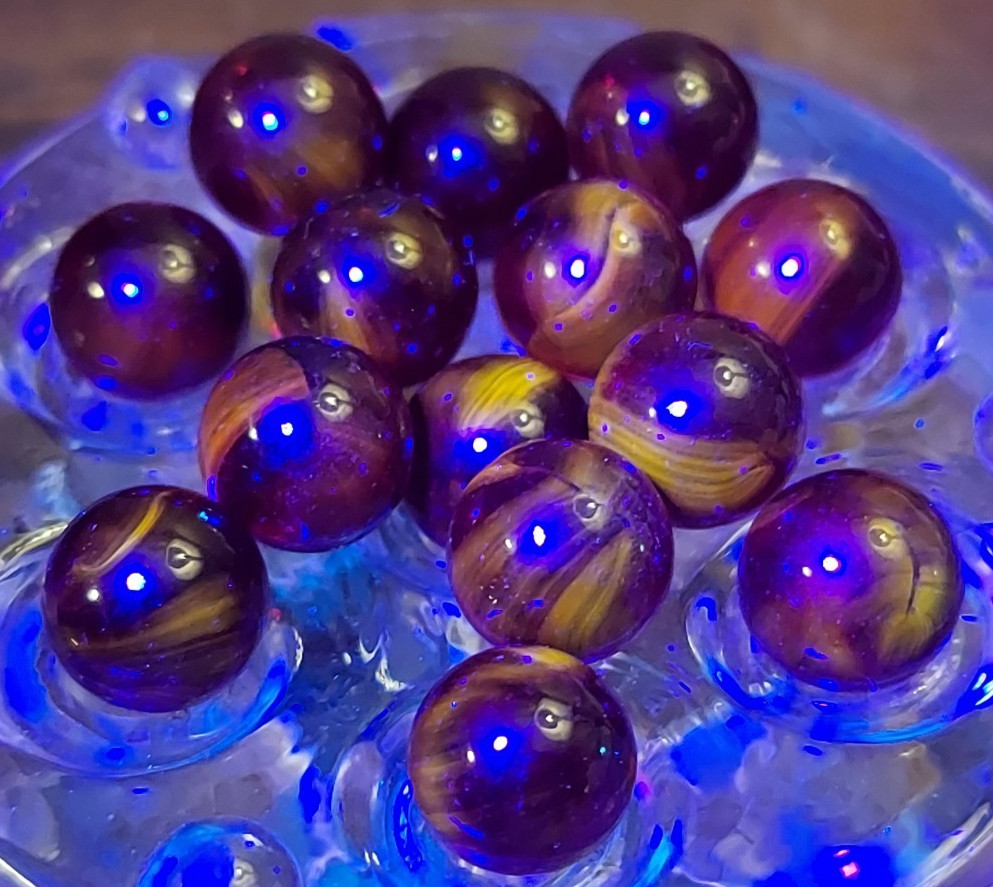 MINI Size – Cadmium Red Marbles UV Reactive Ruby Cherry Translucent Lot 15 Ghost