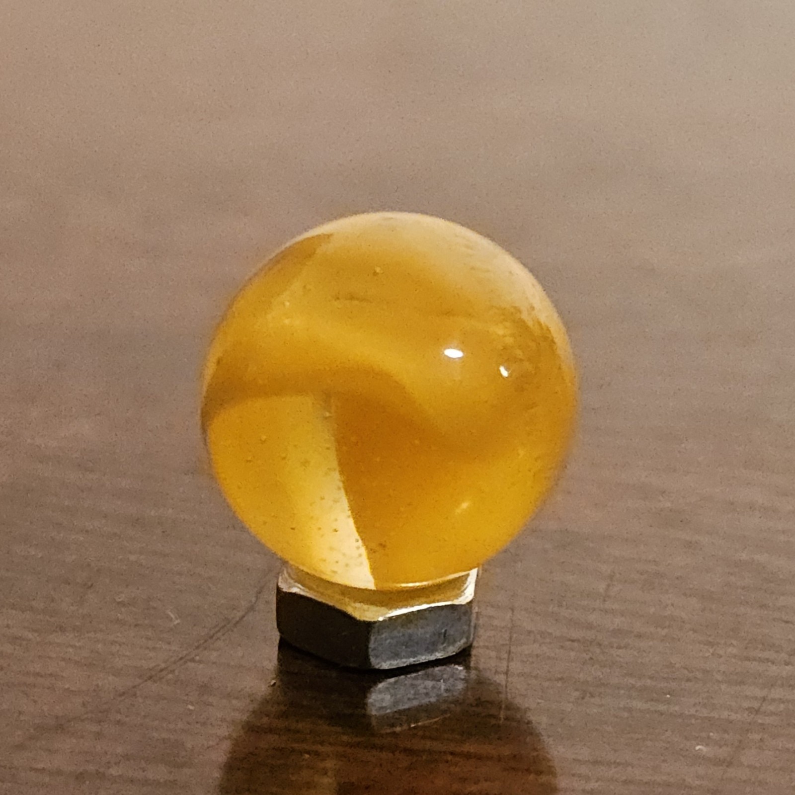 C E Bogard Orange Cadmium Glow 6 Lobe Cats Eye Clear Glass Marble