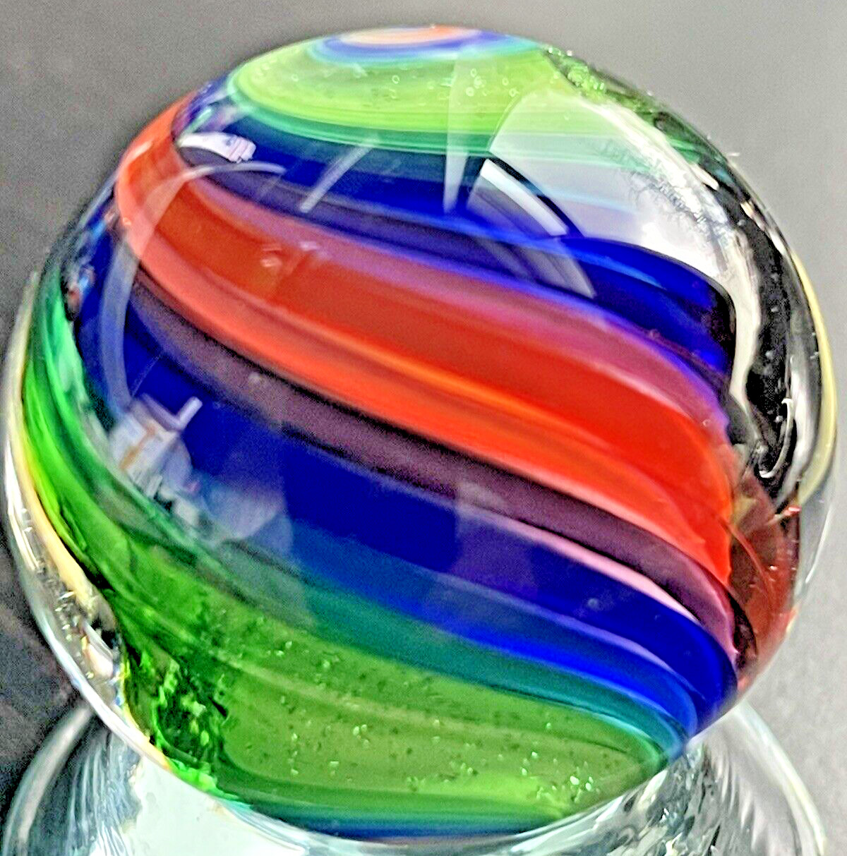 EDDIE SEESE MARBLE ART HANDMADE GLASS GREEN DICHROIC DOUBLE TWIST 1.43” FES 16