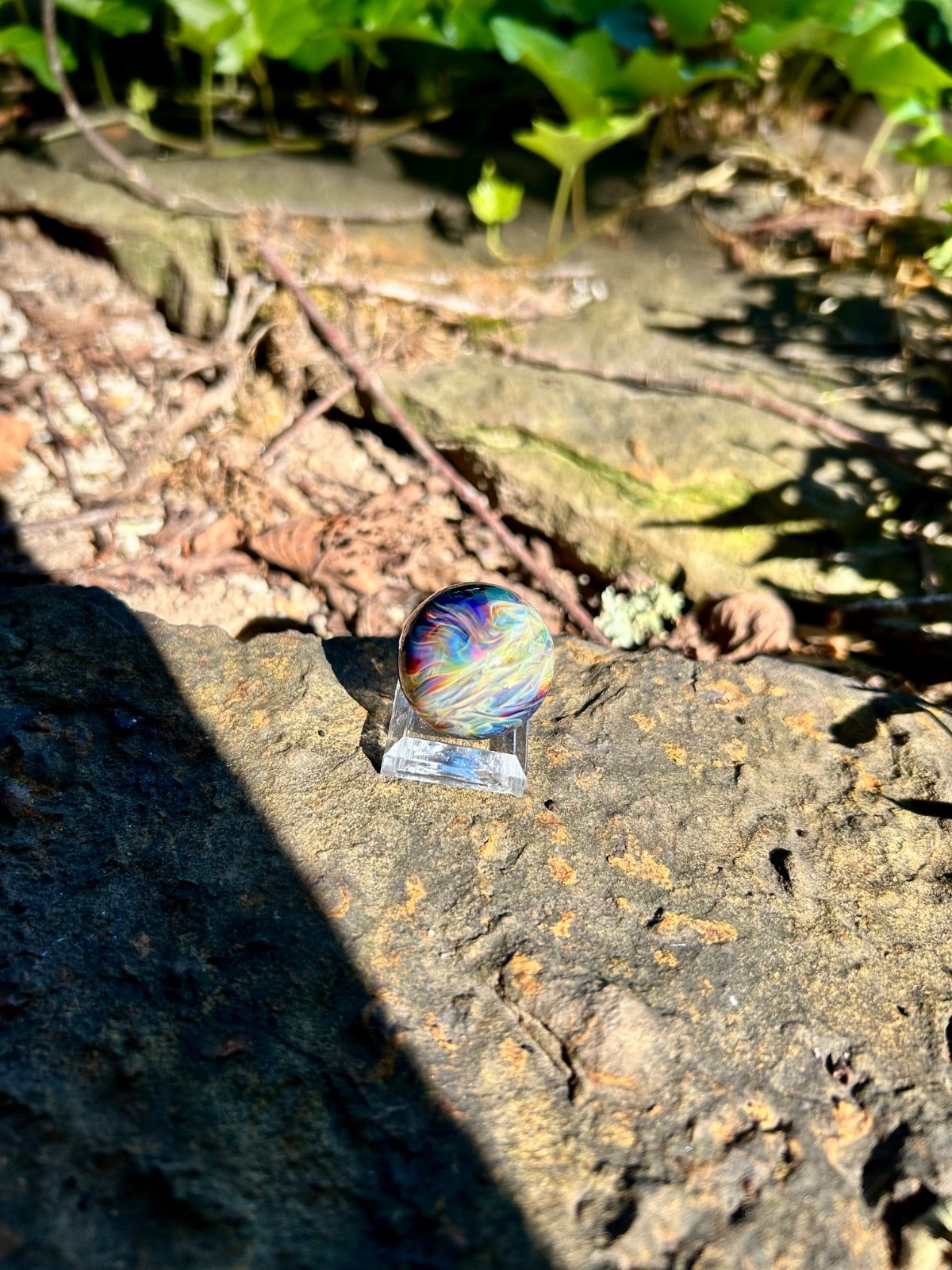 1 inch Handmade Glass Marble Planet Swirl Joshua White Natural State Glass