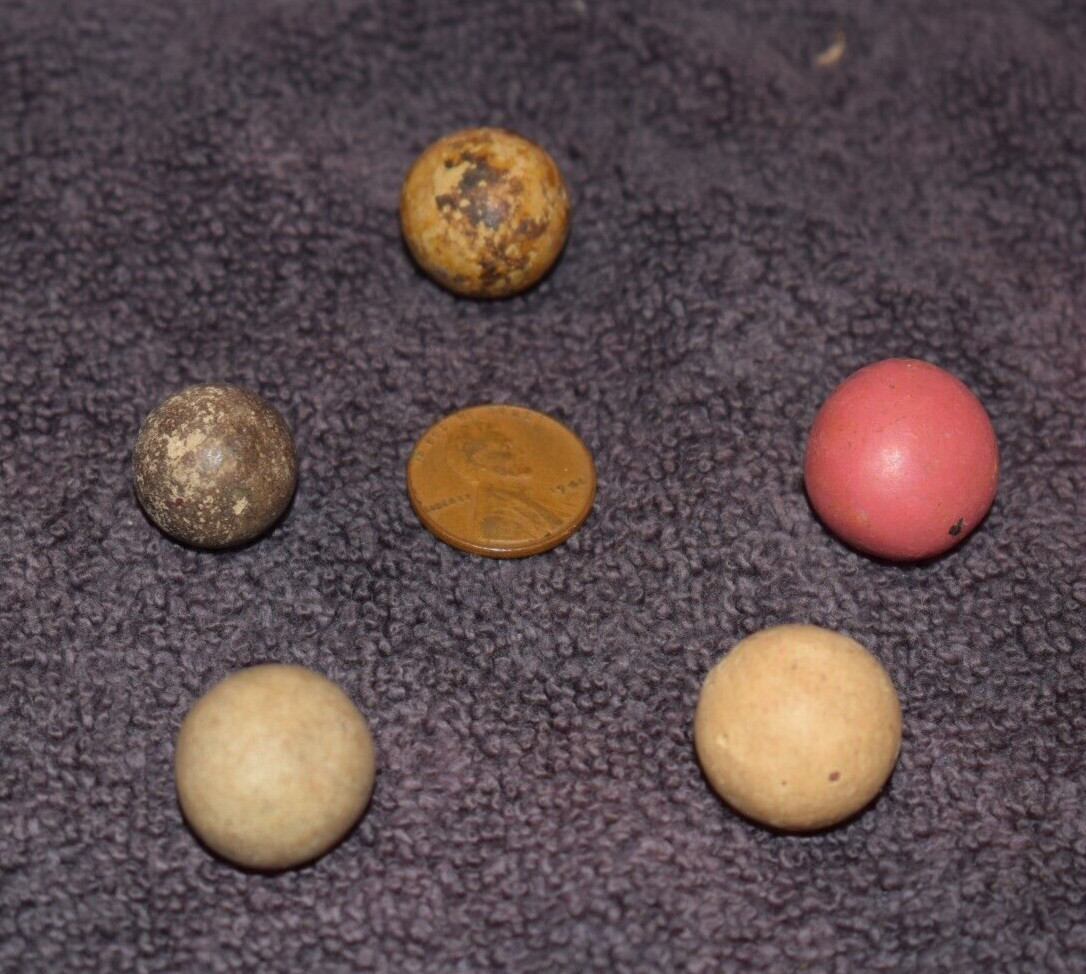 Antique 1800s Victorian era Clay Marbles Lot of 5 Various Size Range .812- .640″