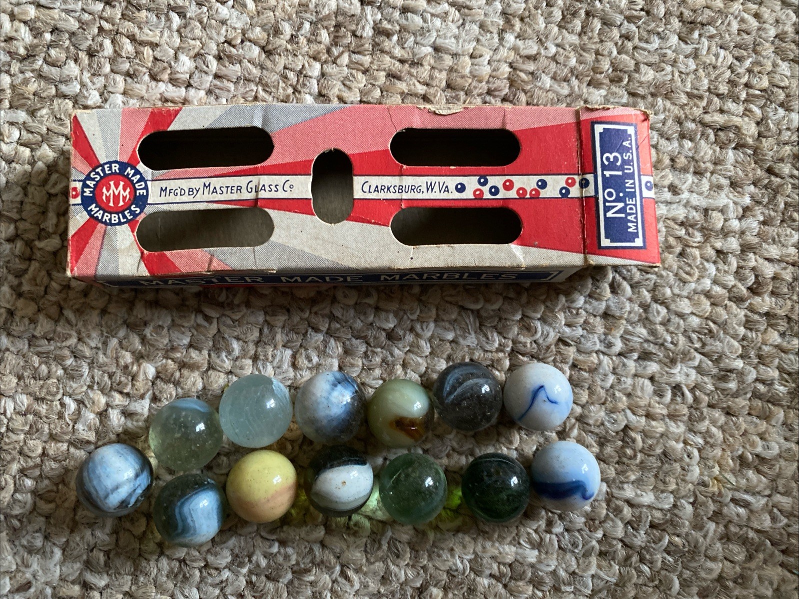 Vintage 1950’s Master Made Marbles No 13 Original Dudley Simms West Virginia Box