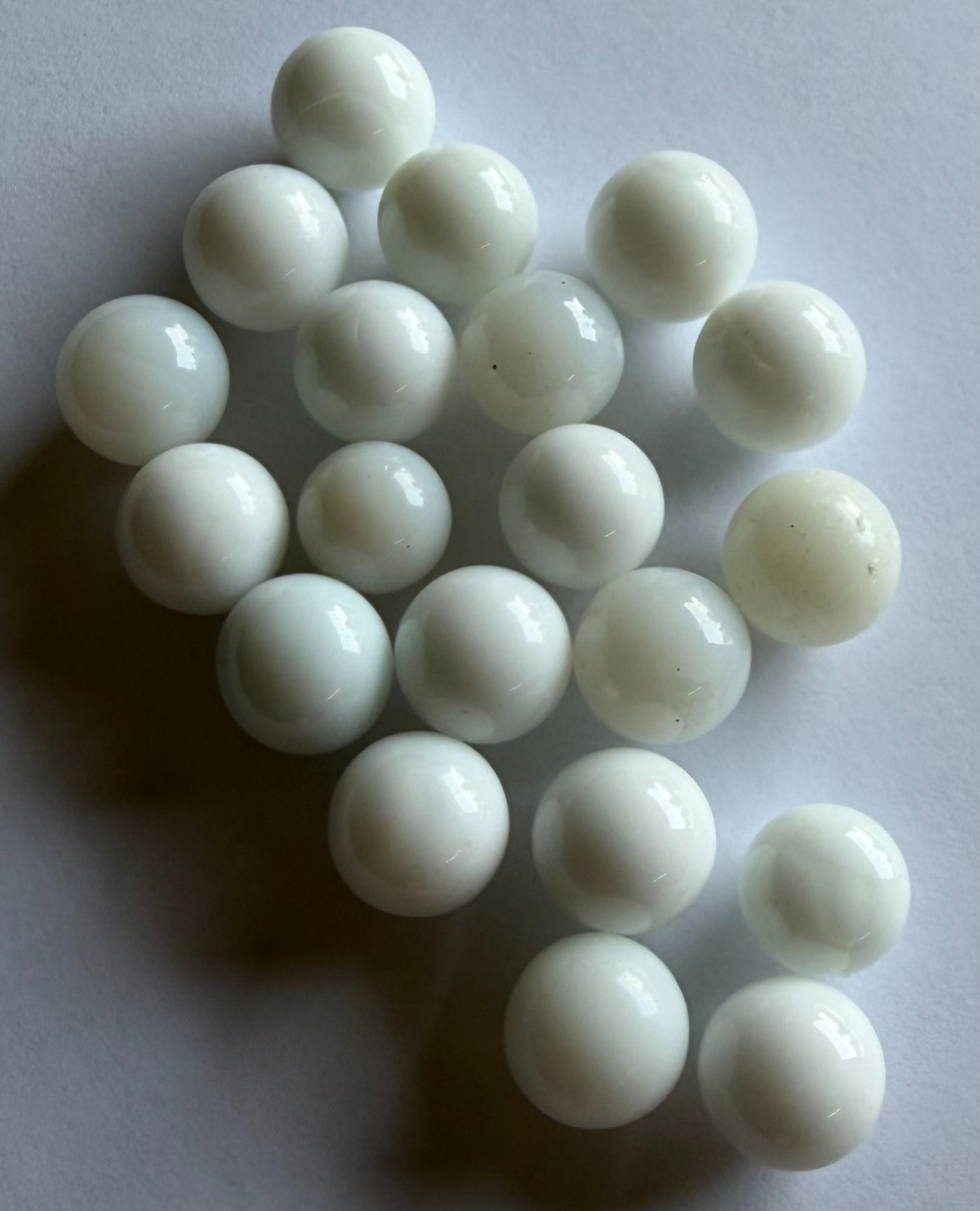 Lot of 20 Vintage White Glass Marbles UV Assorted Shades & Sizes