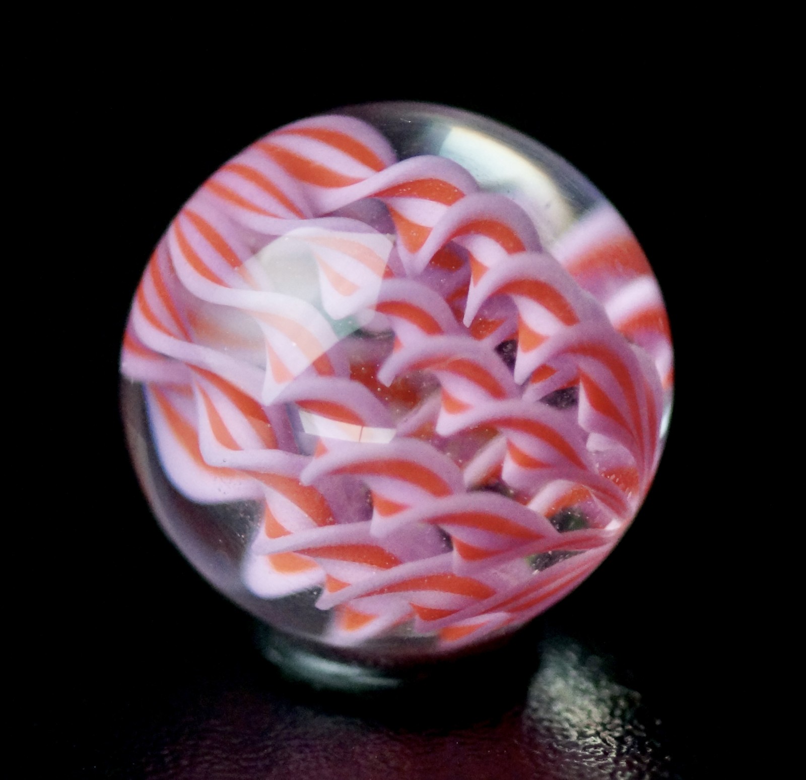 Bryan Trillas Glass Marble/Filigree Cane/UV Reactive/ Red & Pink/ 0.8-0.9 inch