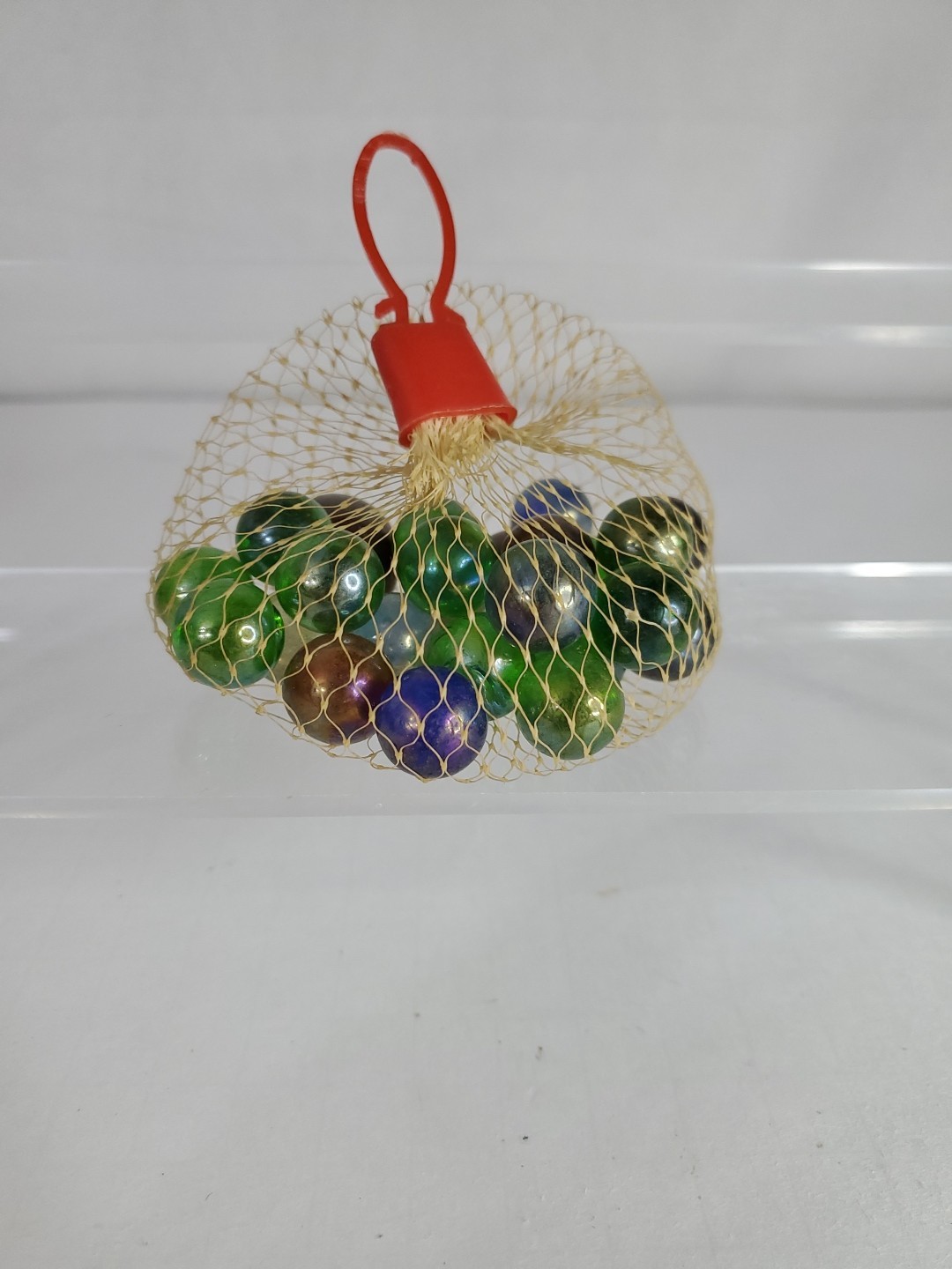 Bag of 24 Vintage Iridescent Glass Marbles Greens Blues
