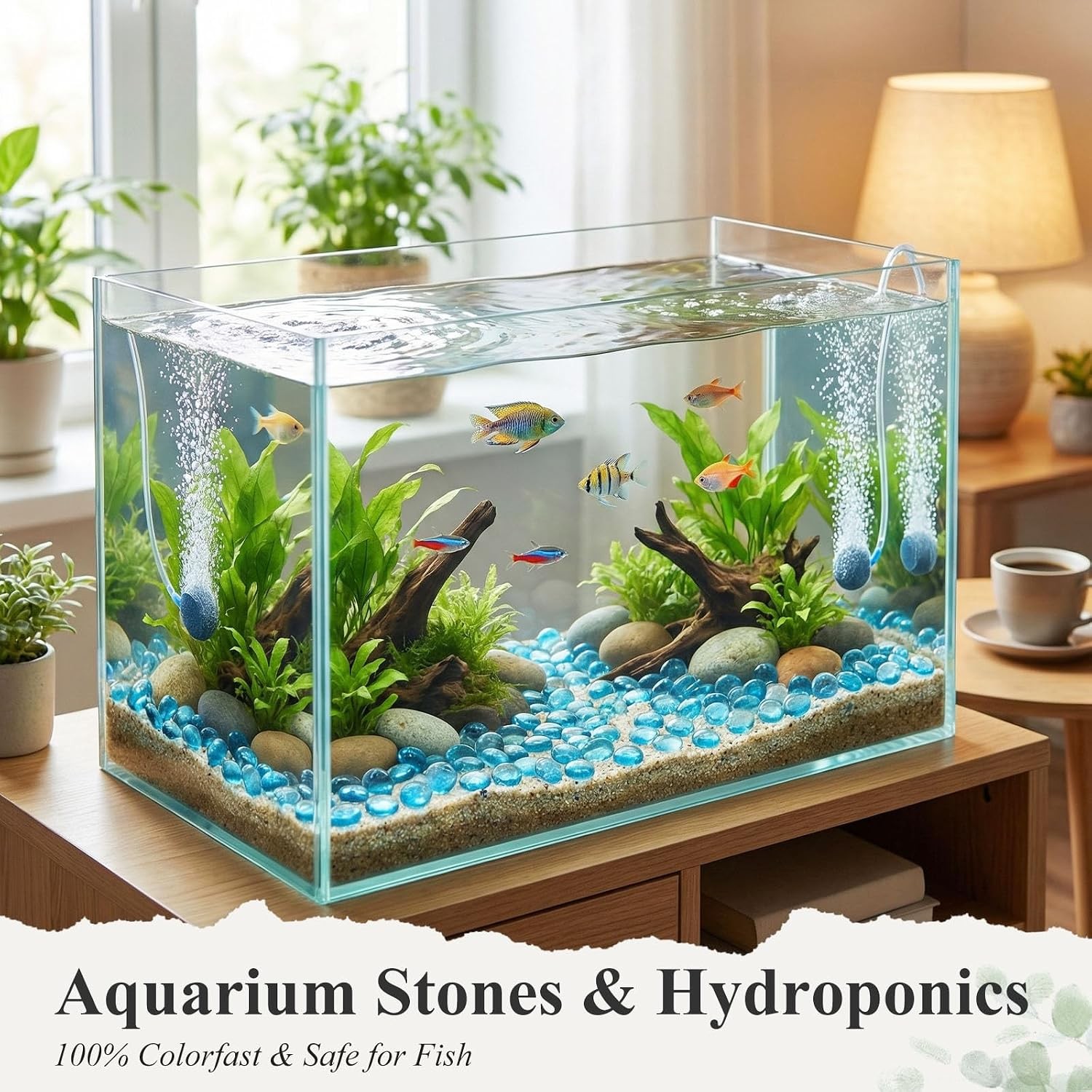 1LB Flat Glass Marbles, Light Blue Decorative Marbles for Vases Aquarium Pebbles