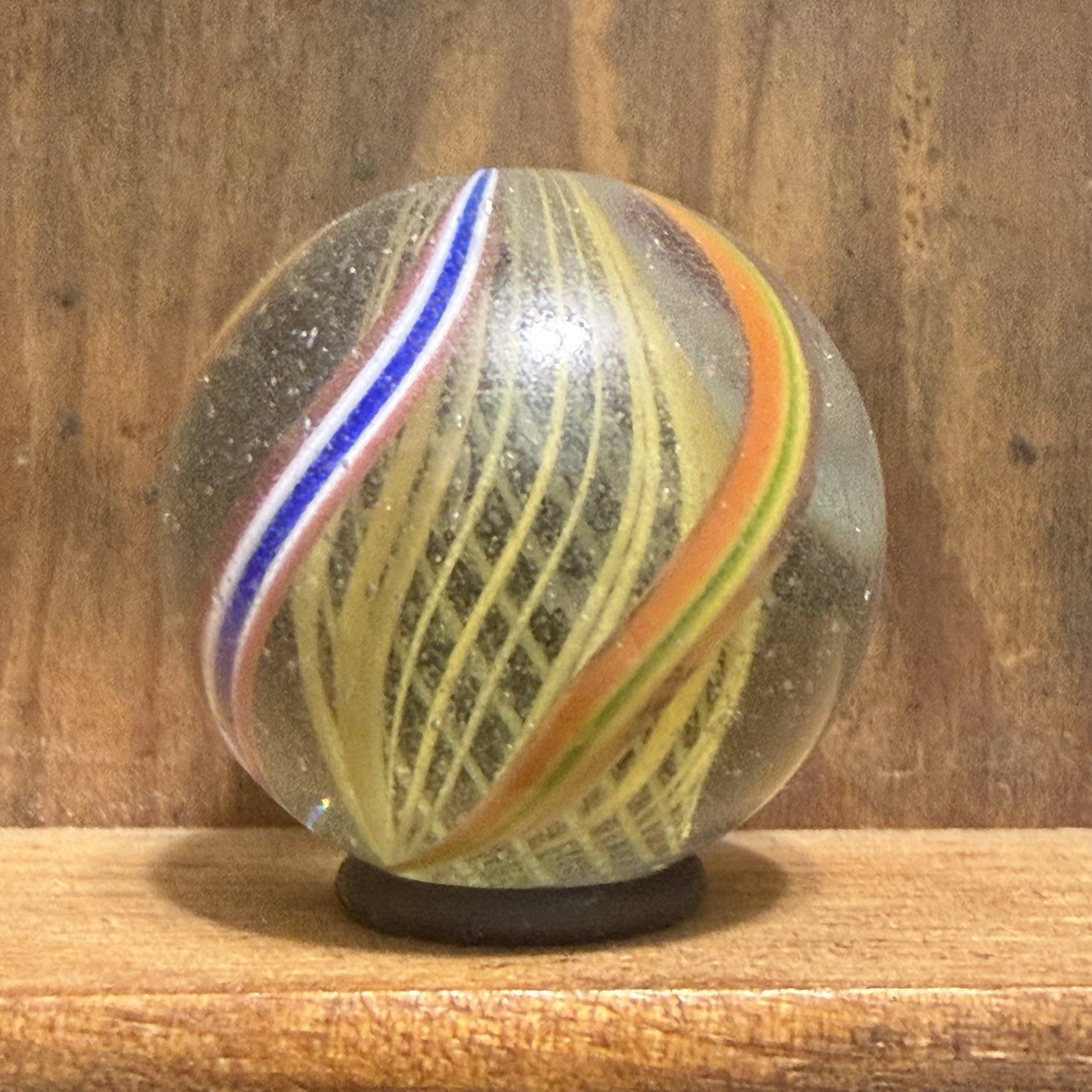Antique German Handmade Latticinio Swirl Marble 1” Near Mint | 318