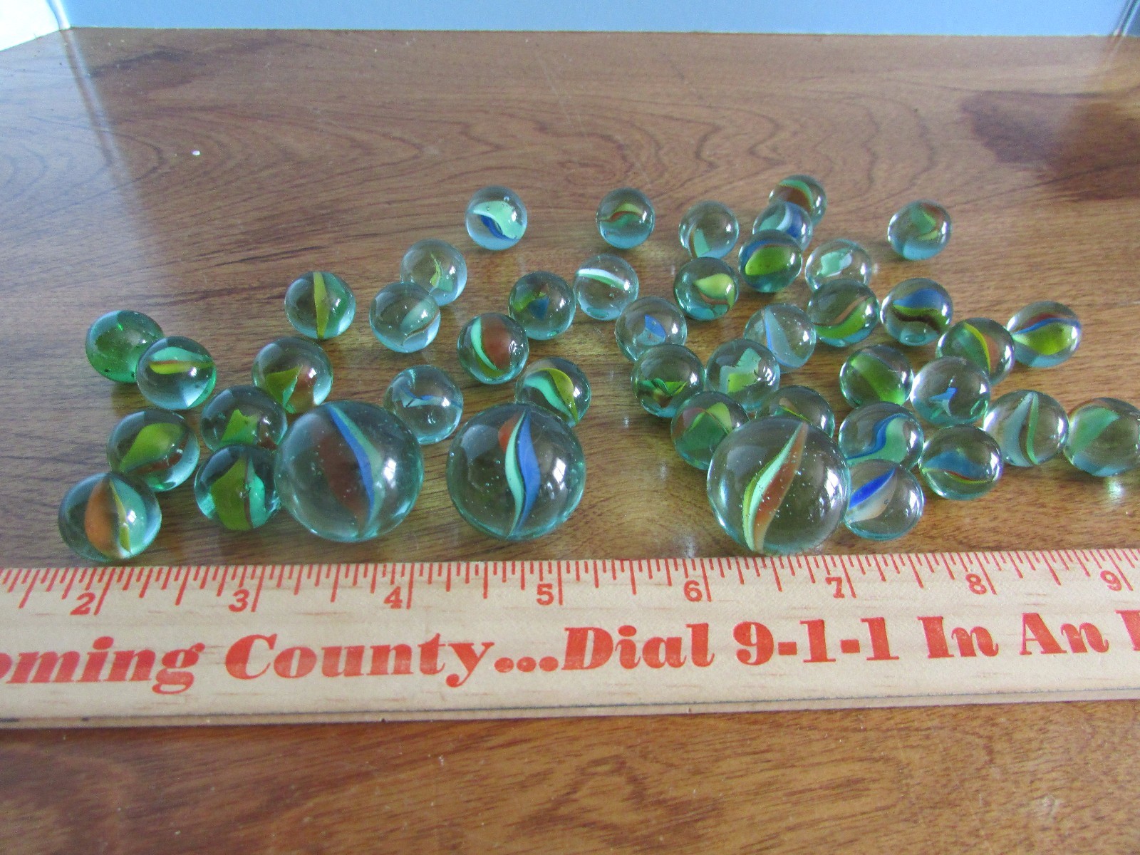 THREE SHOOTER blue, green & brown vitro agate caged shooter cateye 42 Marbles