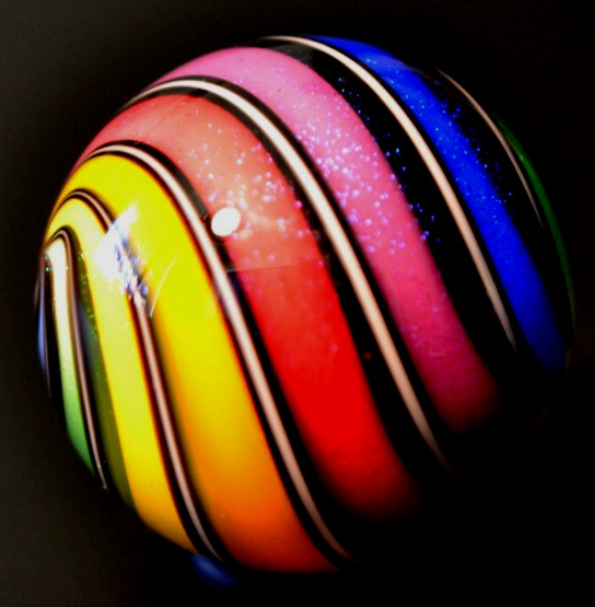 HOT HOUSE GLASS MARBLE/1.483″-CLASSIC BEACHBALL HUGE BOULDER-TANGERINE,LAVENDER+