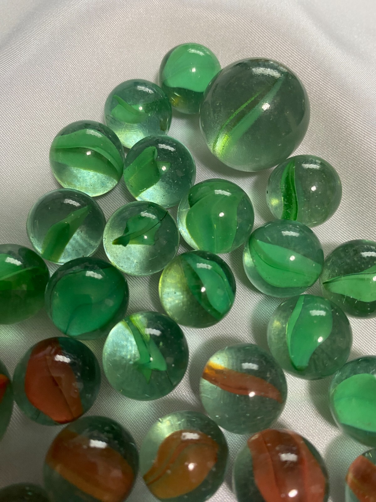 Vintage Cat Eye Marbles With 3 Large Cat Eyes Green Blue Red Stripes