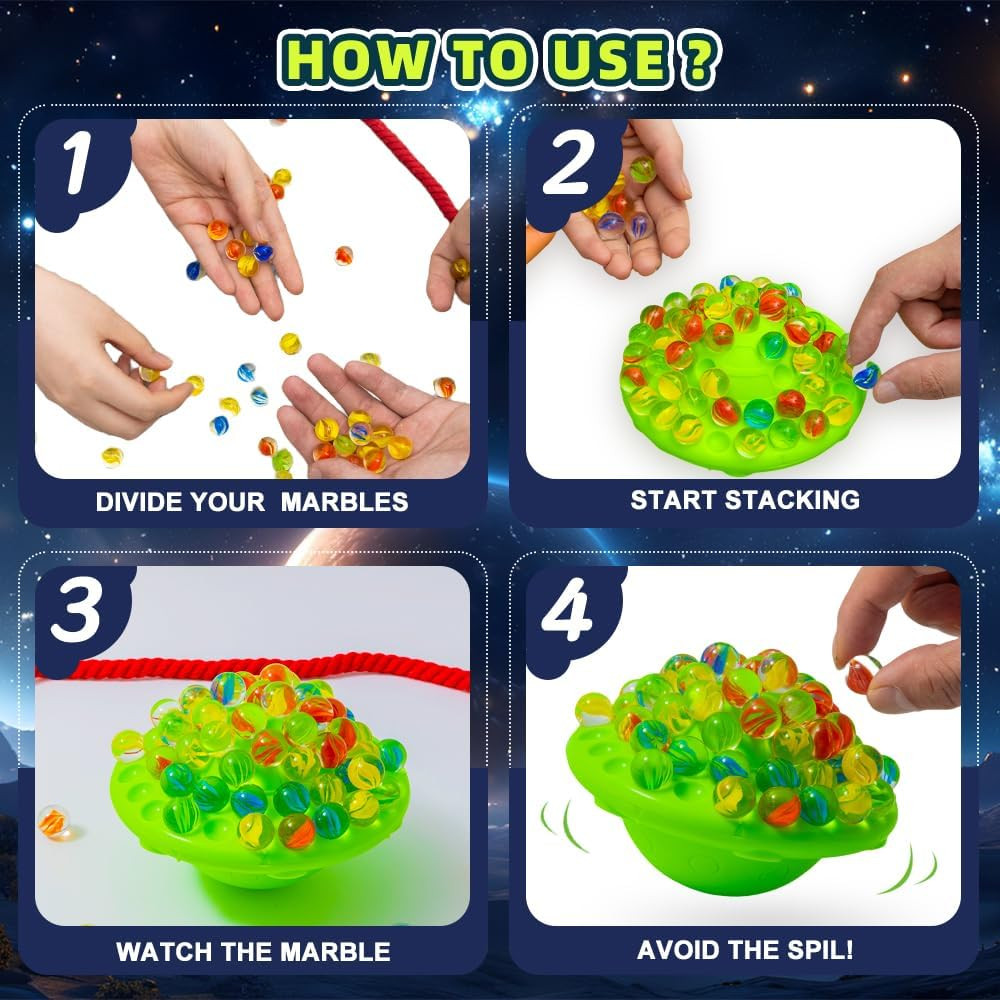 Family Game, Marble Balance Game​​–60 Colorful Marbles with Built-In Storage|Fun