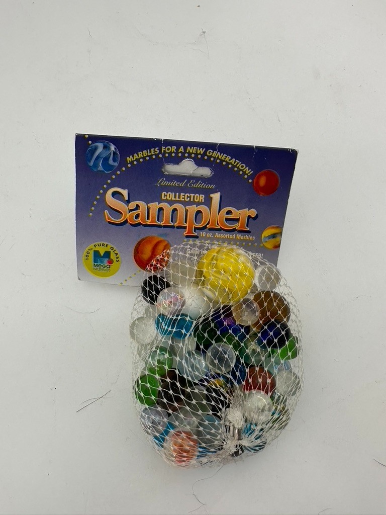 Vintage Glass Mega Marbles Collector Sampler Marbles 10 Oz NOS Net Bag