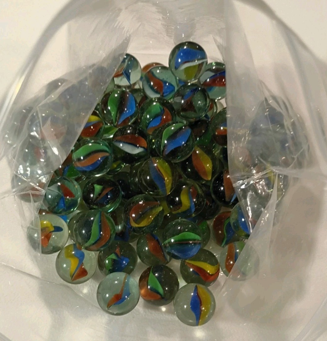 Glass Marbles: JMK Brand Tigers Cats Eye, 100pcs, Orig Bag Broke, Unused
