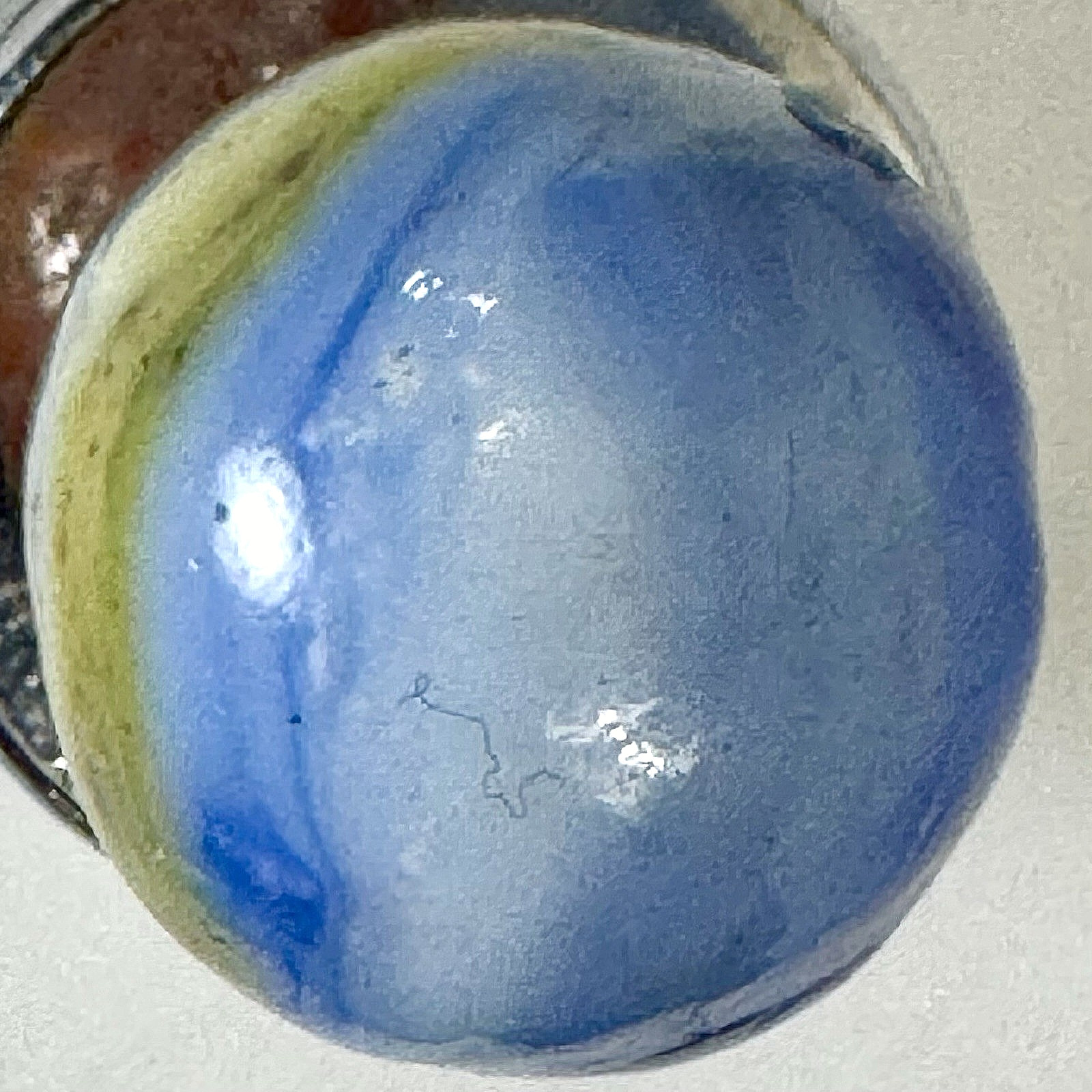 Rare Antique German China Marble .5″ – Hand-Painted Yellow UV Glow – Near Mint