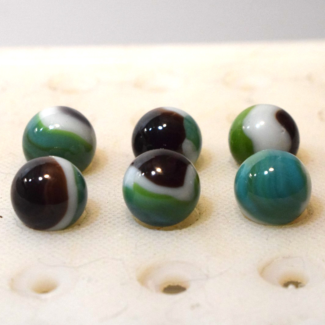 VITRO AGATE MARBLES WHITIES 6PC LOT BROWN AQUA OPAQUE WHITE STRIPE BANDED PATCH