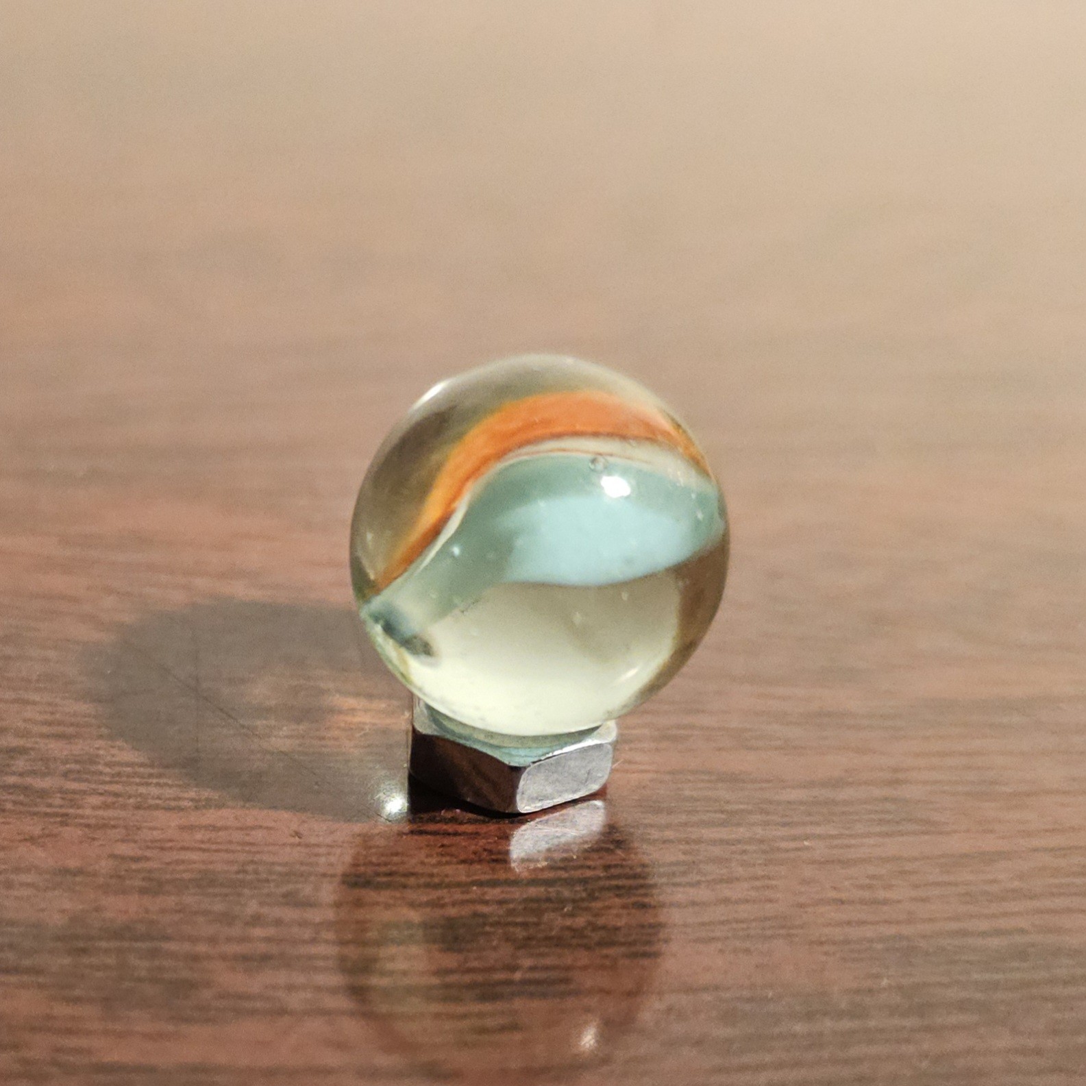 Vintage Red White Blue 3 Lobe Banana Cats Eye .593 Glass Marble