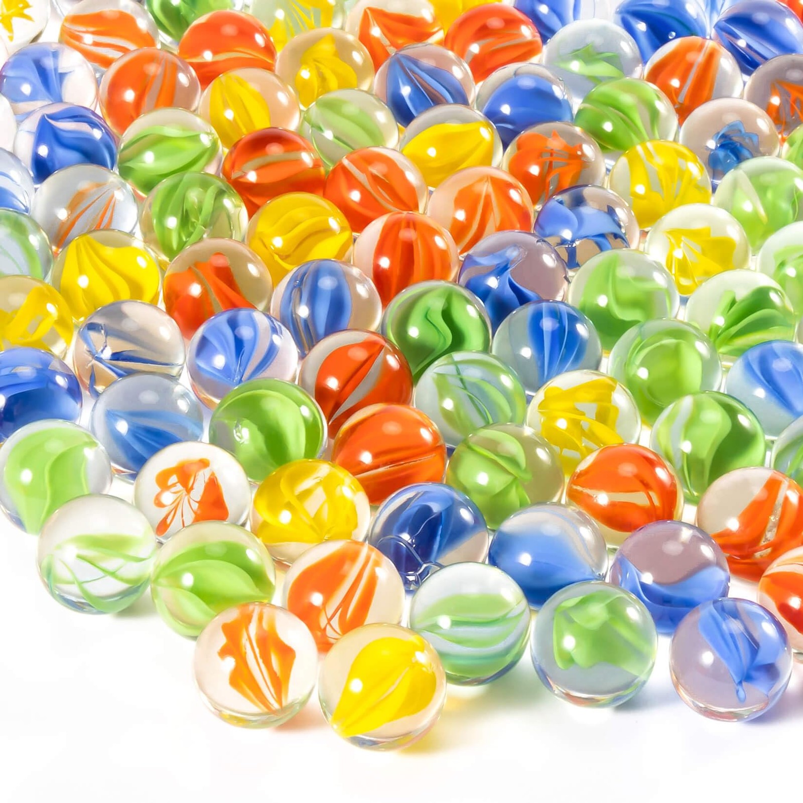 Sukh 98Pc Glass Marbles Cat Eye Mix 14mm 16mm Chinese Checkers