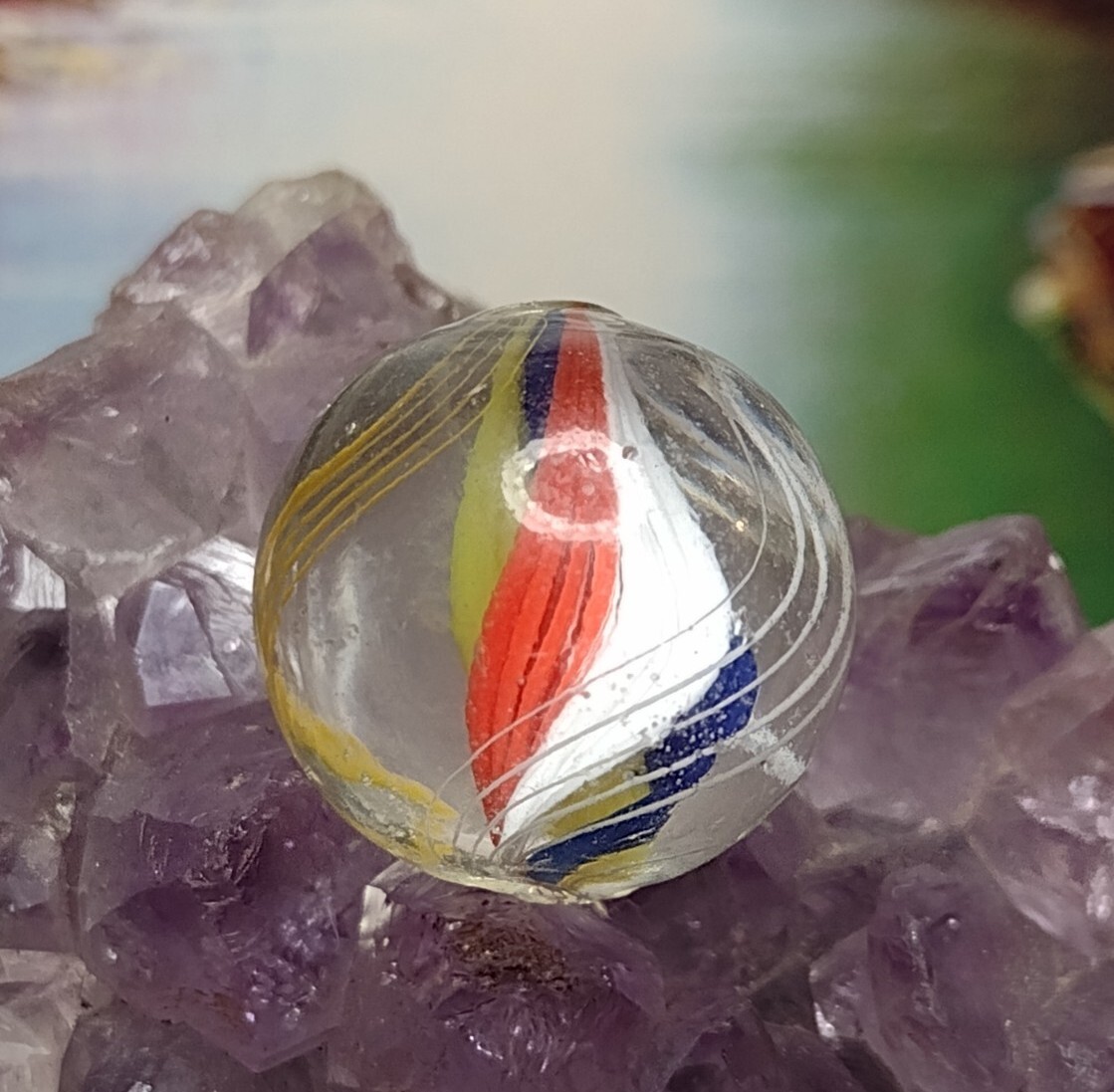 RARE ✨Red – Double Ribbon Core Swirl Glass Handmade .63″ VINTAGE German Marbles