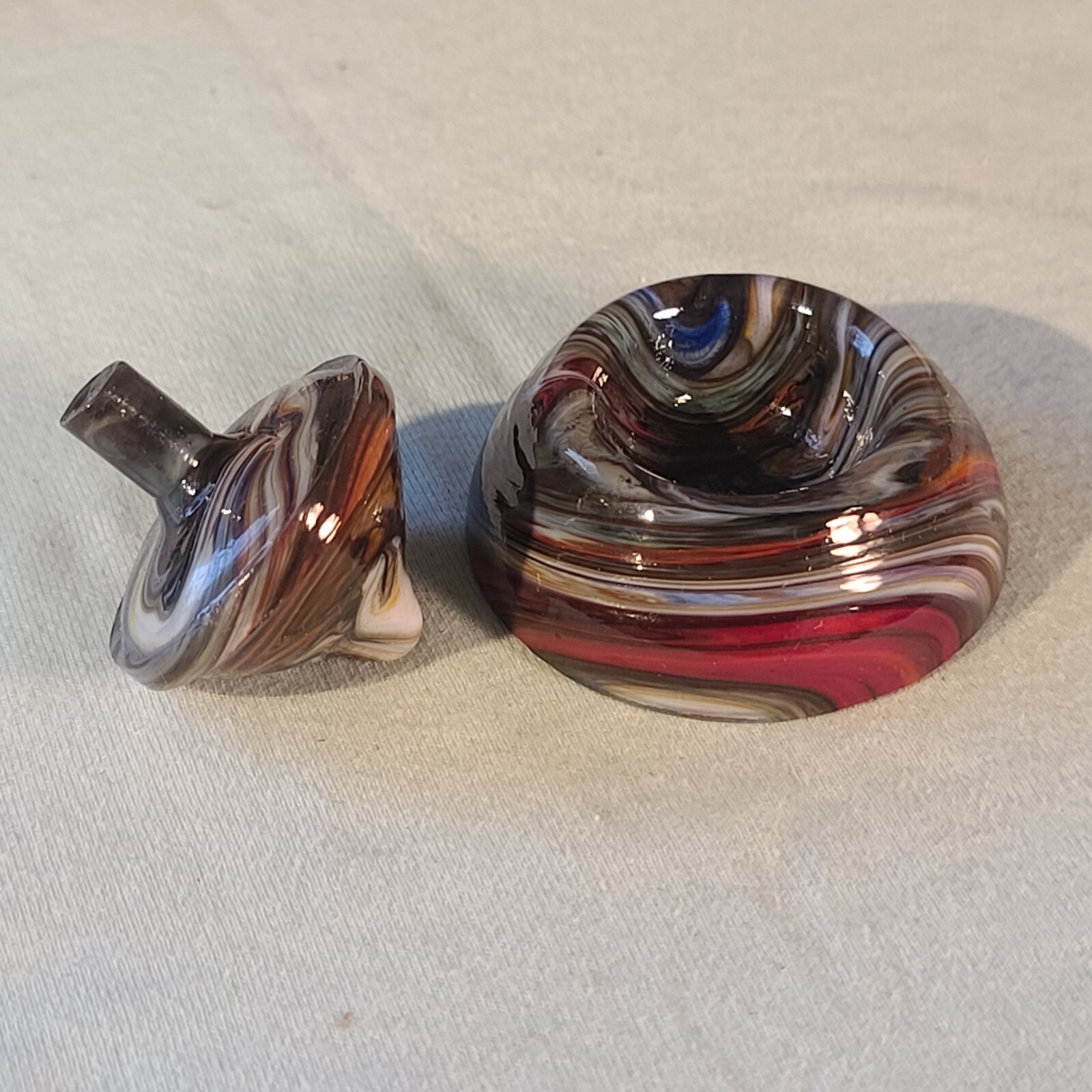 ANDY DAVIS, Glass Art Spinning Top & Base, Rainbow Run (?), #320K
