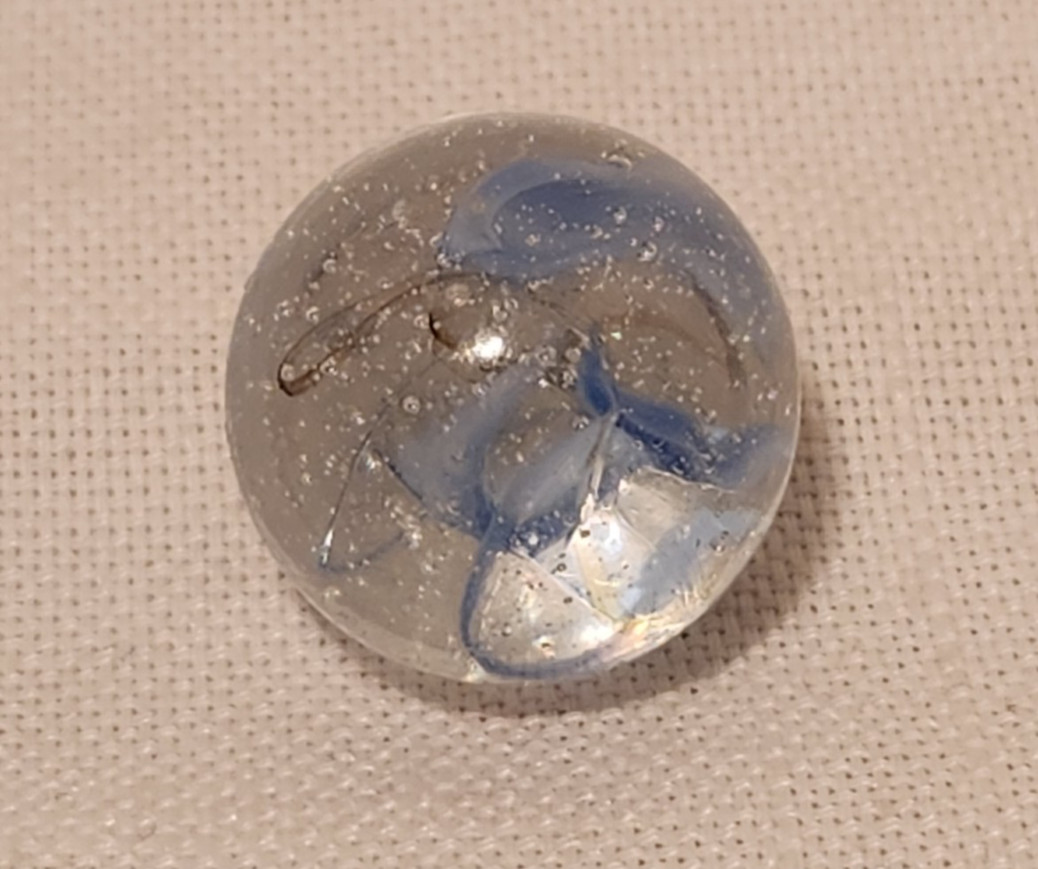 Vintage Pair .80″ Glass Marbles – Blue & Brown Ribbon