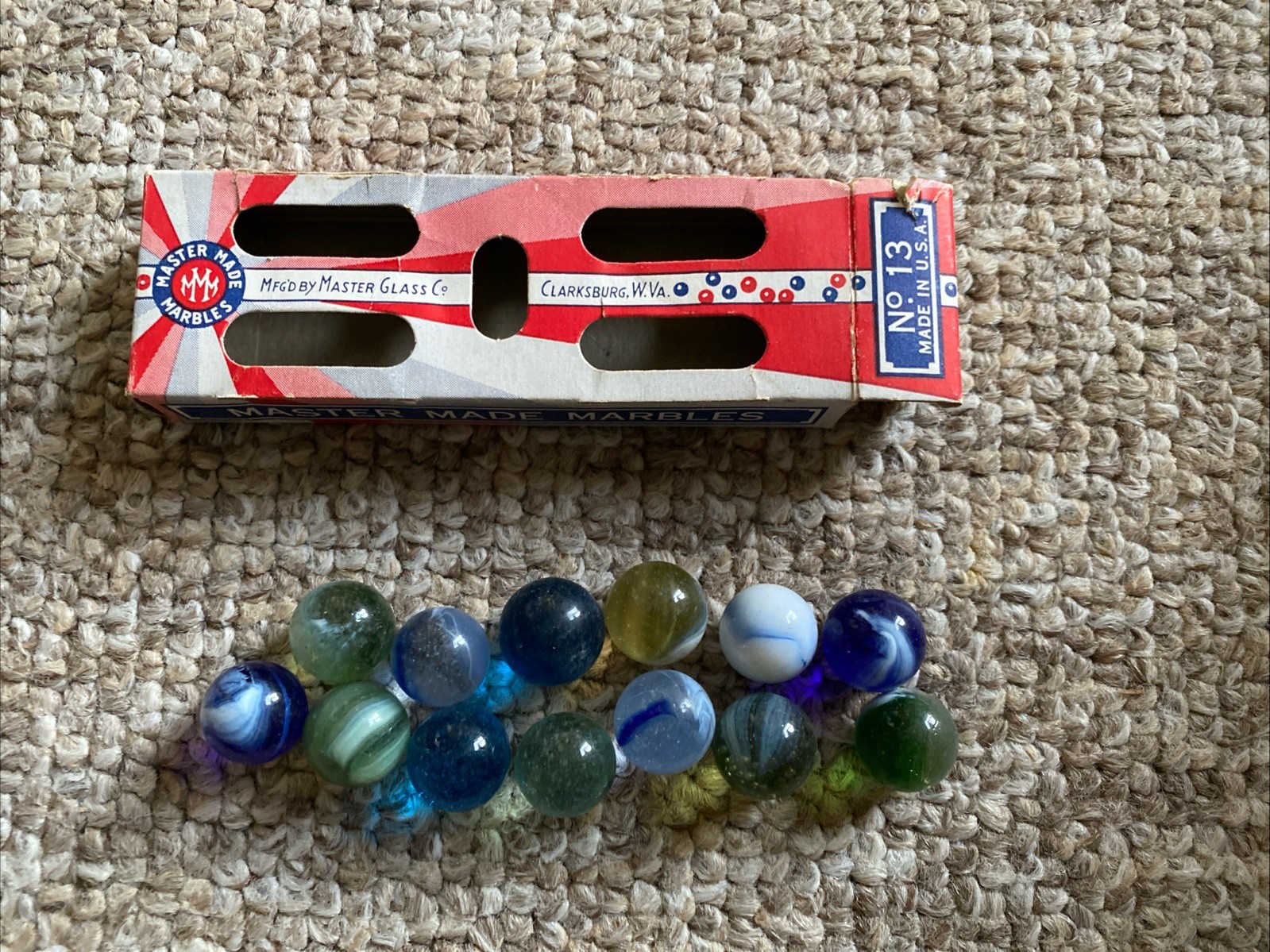 Vintage 1950’s Master Made Marbles No 13 Original Dudley Simms West Virginia Box