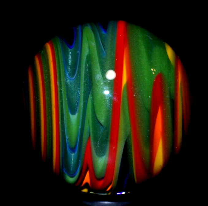 JAY SLACK GLAS MARBLE/1.510″-LUCKY STRIPE WIG-WAG SPLENDOR-AVOCADO,ORANGE, LIME+