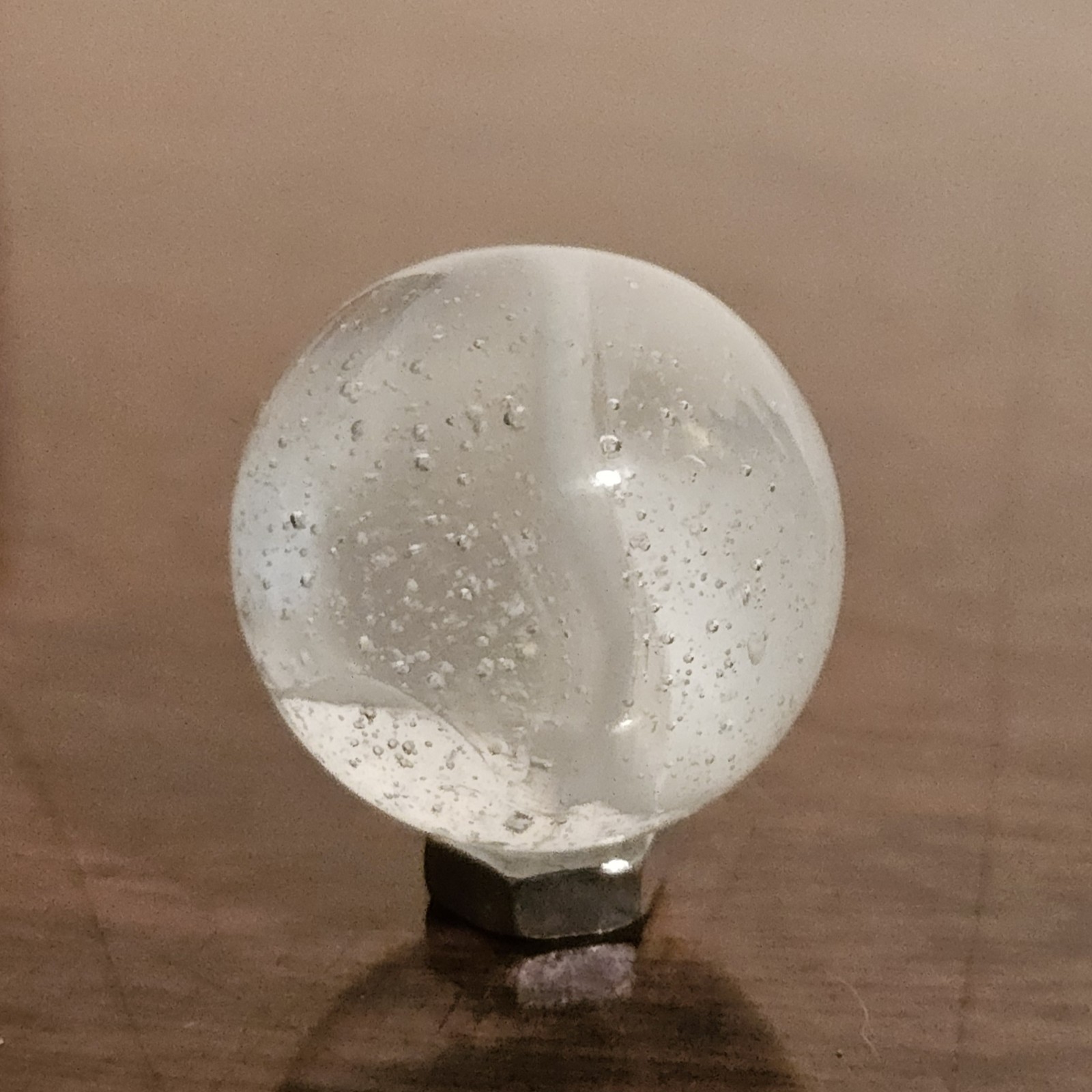 C E Bogard White 4-Lobe Floppy Cats Eye Clear Glass .875 Shooter Marble