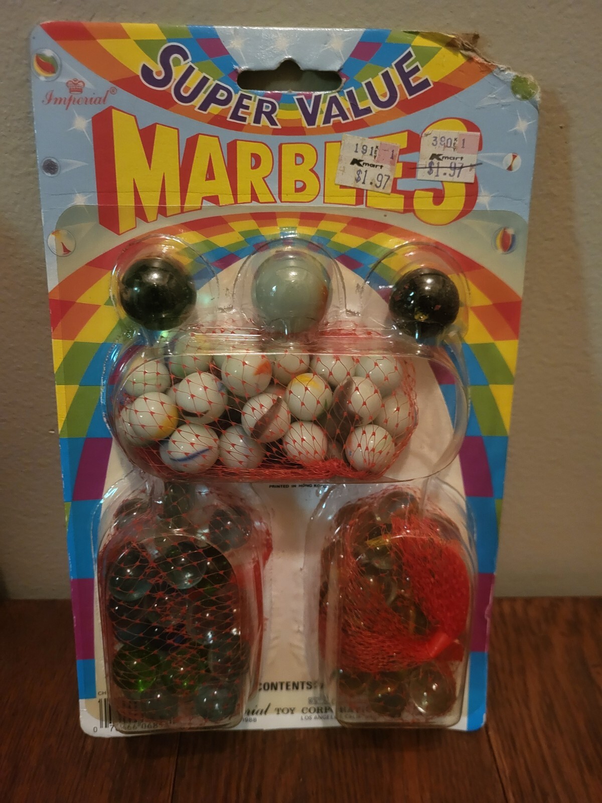 NOS Kmart 1988 IMPERIAL TOY COMPANY SUPER VALUE 75 MARBLES 3 SHOOTERS Milk White