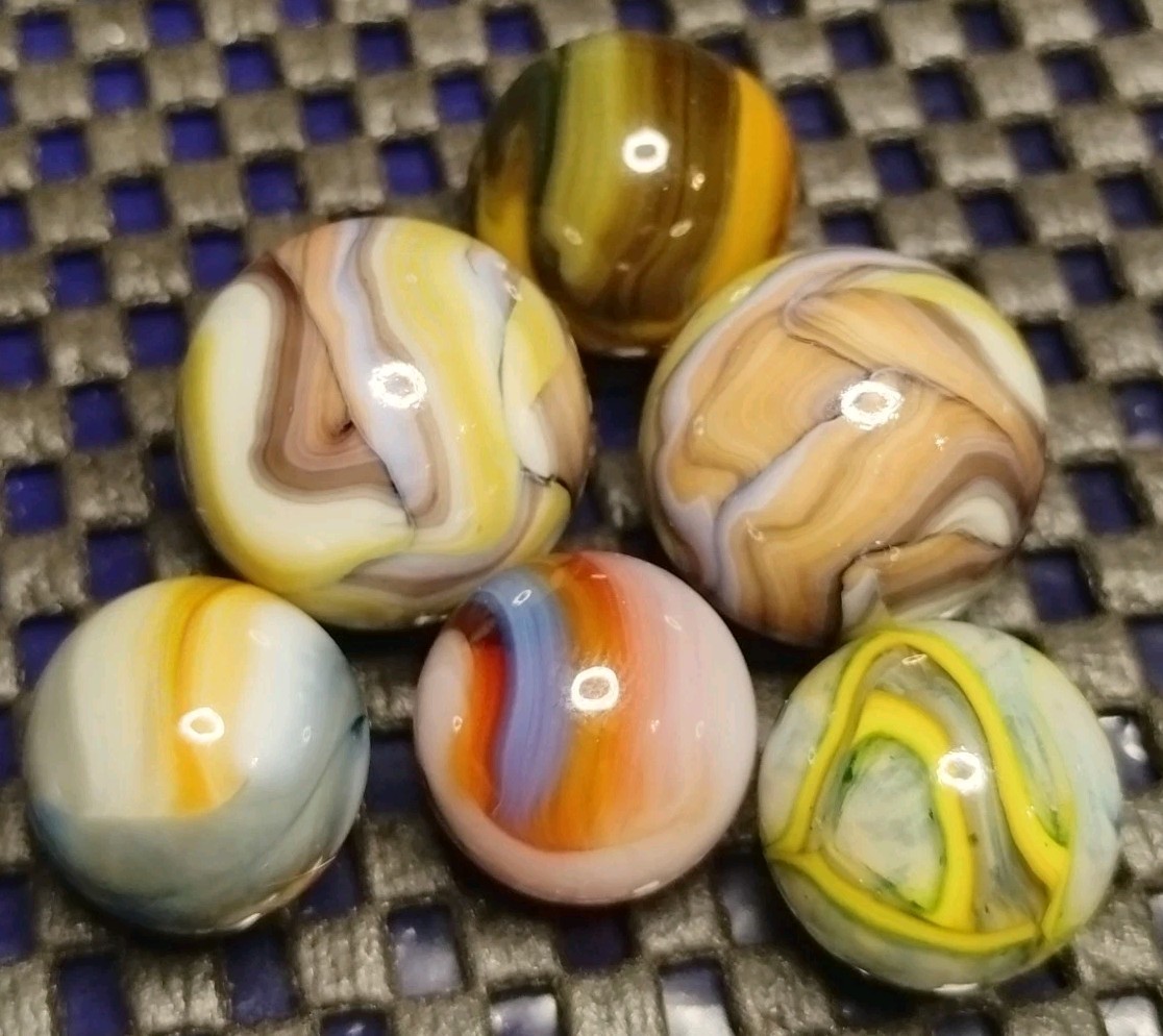 .75″-.59″ JABO/D.A.S. MARBLES LOT X6💥SWIRL TOYS MINT/NM-
