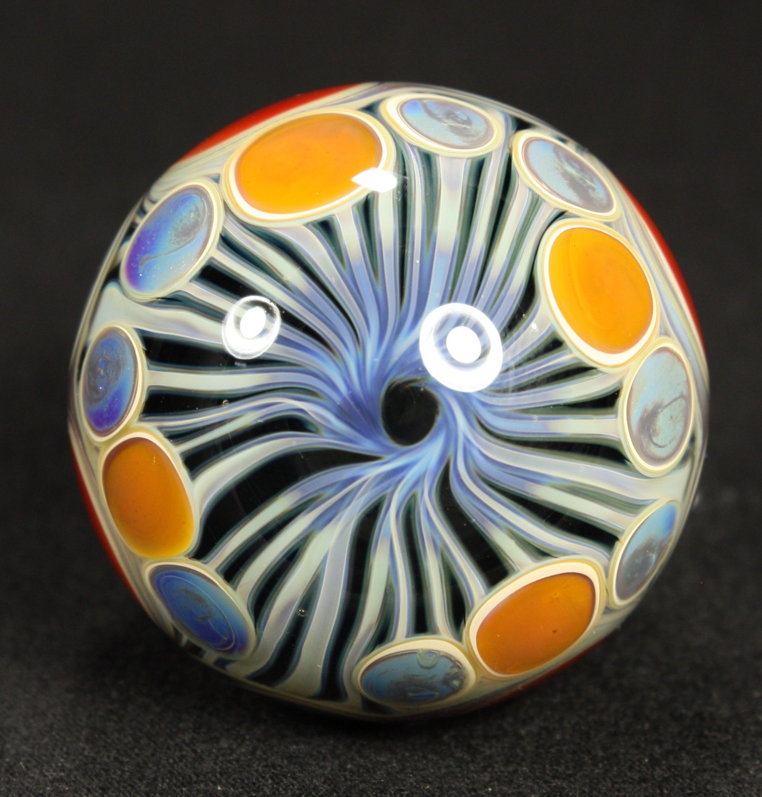 Juba Glass Handmade Marble 1.50″ Boro Lampwork Art 24K Gold and Silver Fume