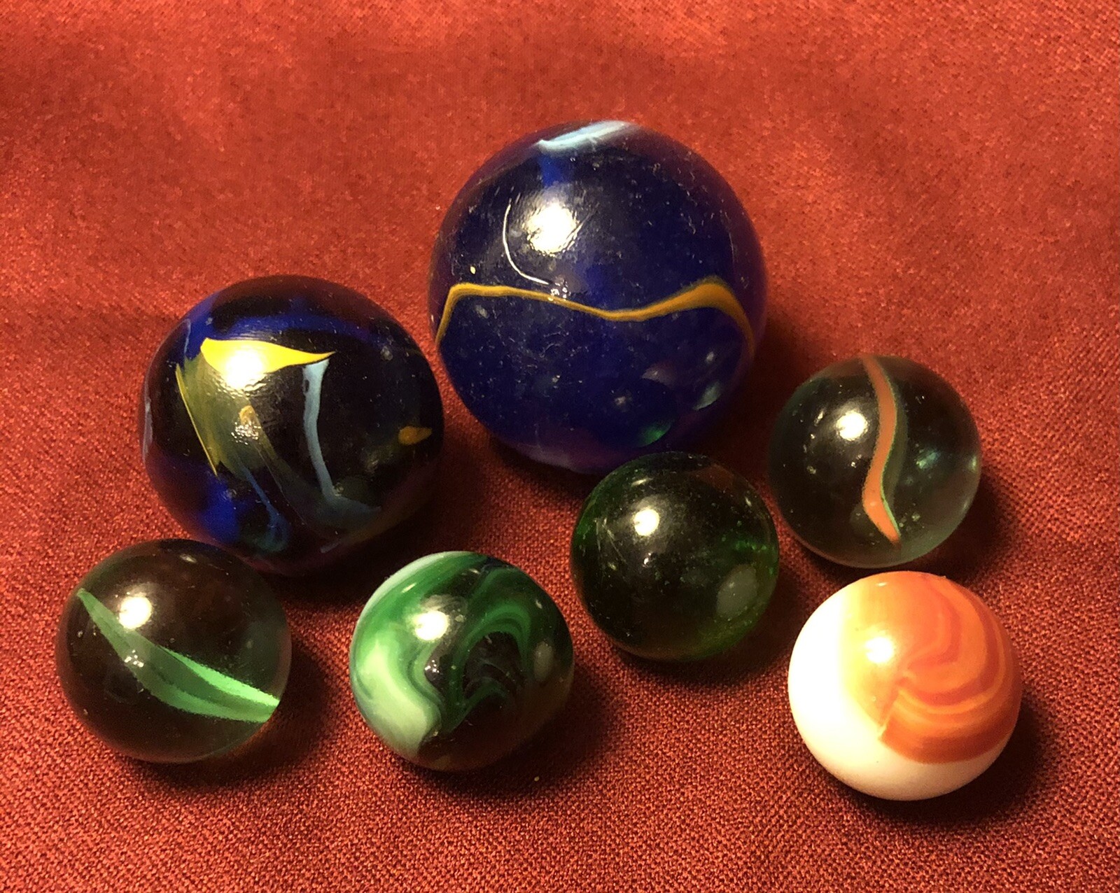 7 Machine-Made Boulder Marbles 5 x 15/16” + 1.5”, 1 5/8”