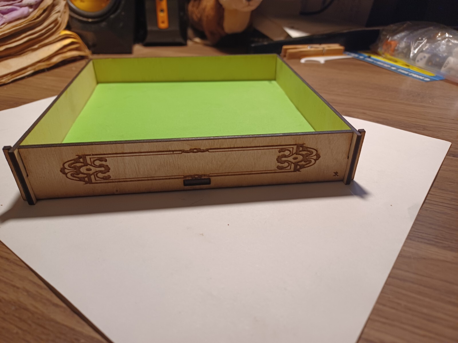 laser cut dice rolling tray 6.25 x 6.25 baltic birch green bottom