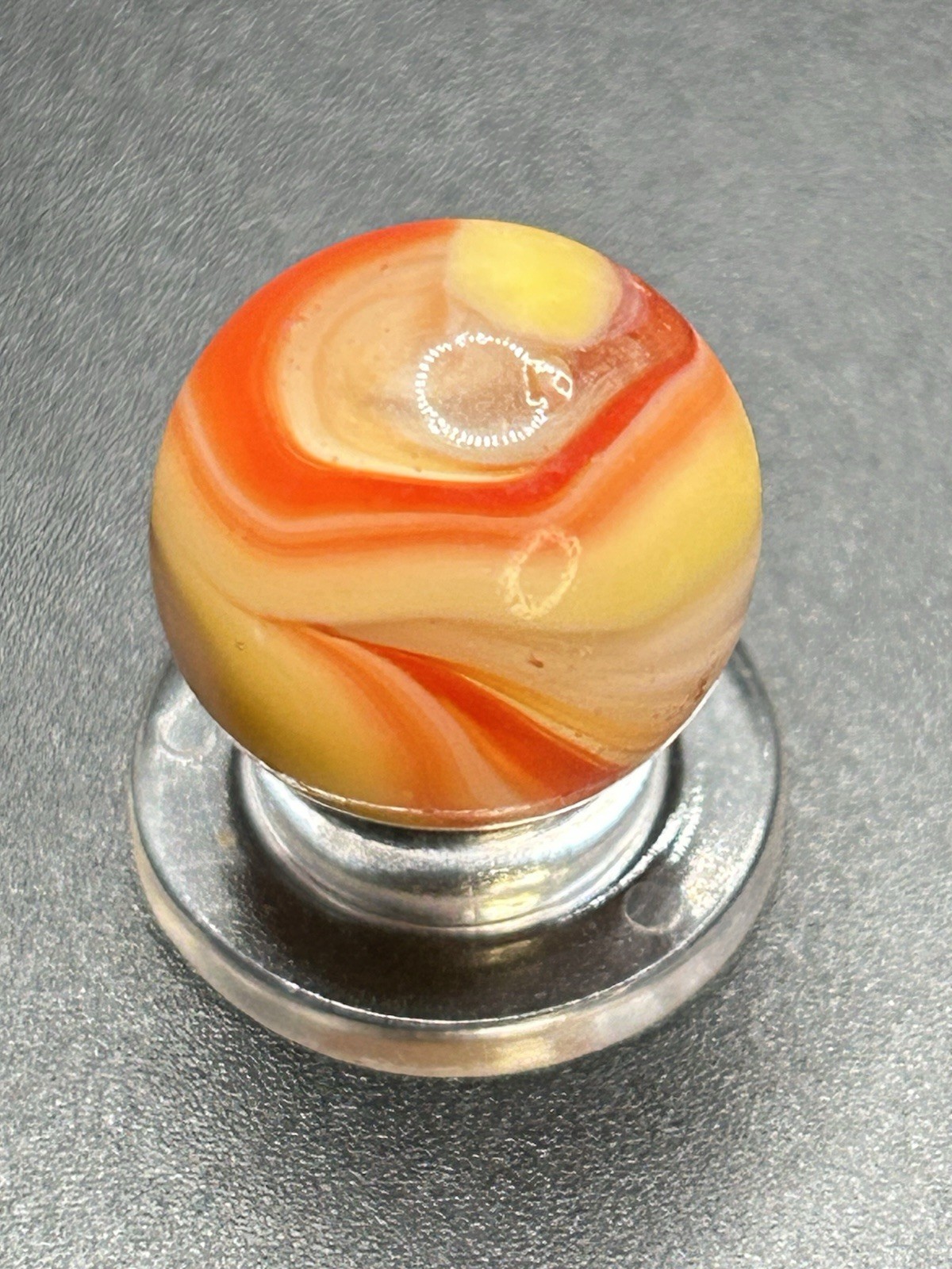Vintage Akro Hybrid Popeye Marble Red & Yellow Orange 0.669”