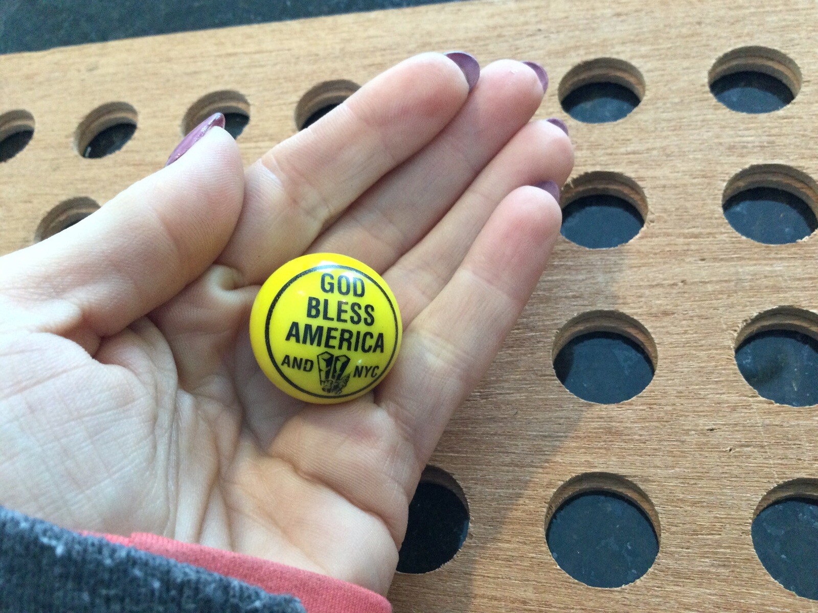 Vintage | “God Bless America And NYC” | Black print on Yellow Marble