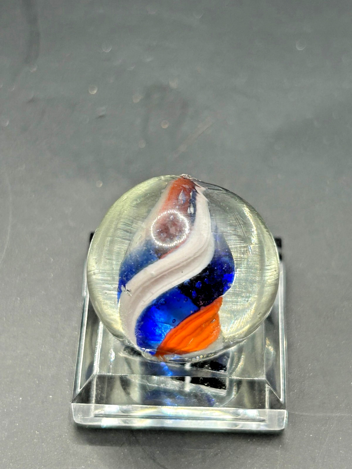 Antique German Naked Divided Core Marble Jelly Blue Orange White 3/4″ Mint E2.8