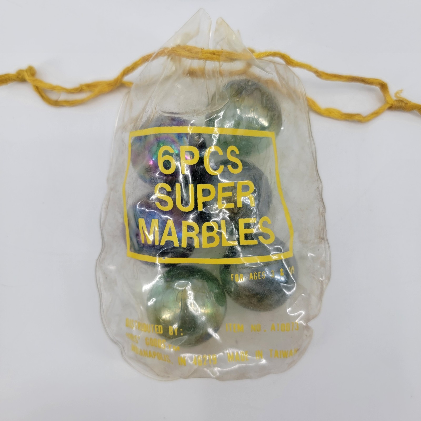 VTG 1.5″ Aurora Iridescent Glass Shooter Marbles Set 6 w/Original Bag Taiwan 70s