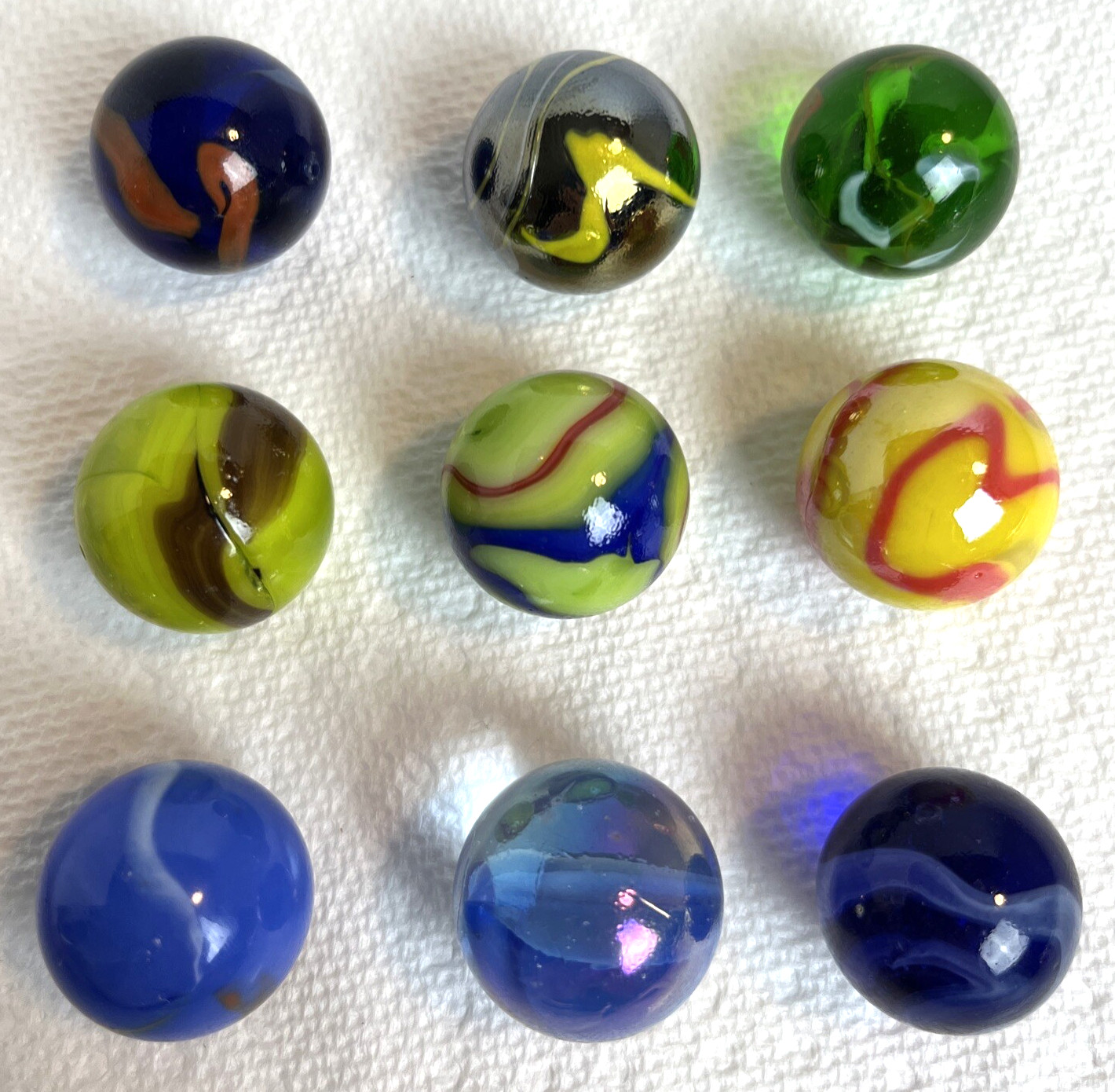 Glass Marbles Multicolored 9pc Set Lot