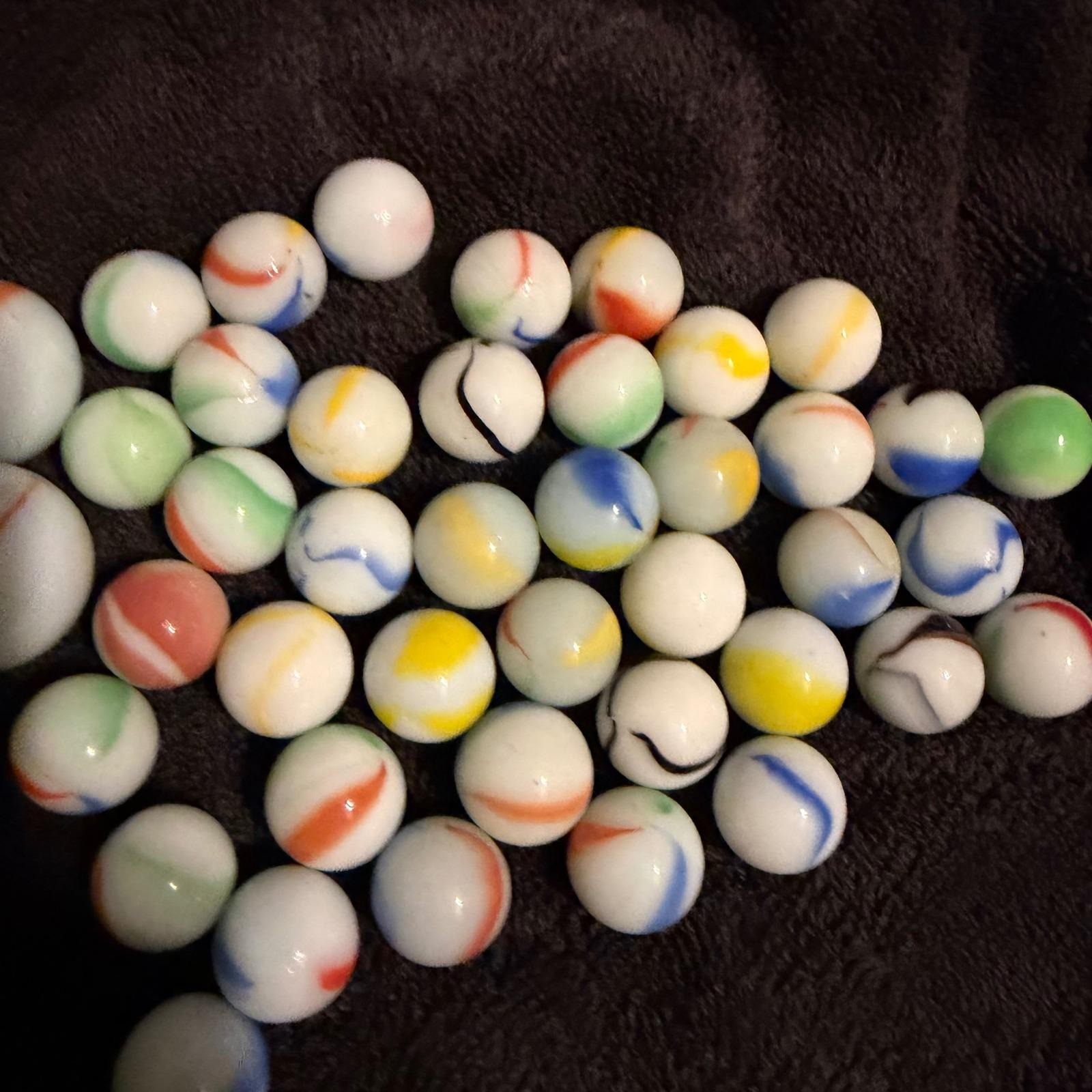 44 Vintage Akro Agate Peltier Marbles Lot 2 Shooters UV Glow Uranium Glass Swirl