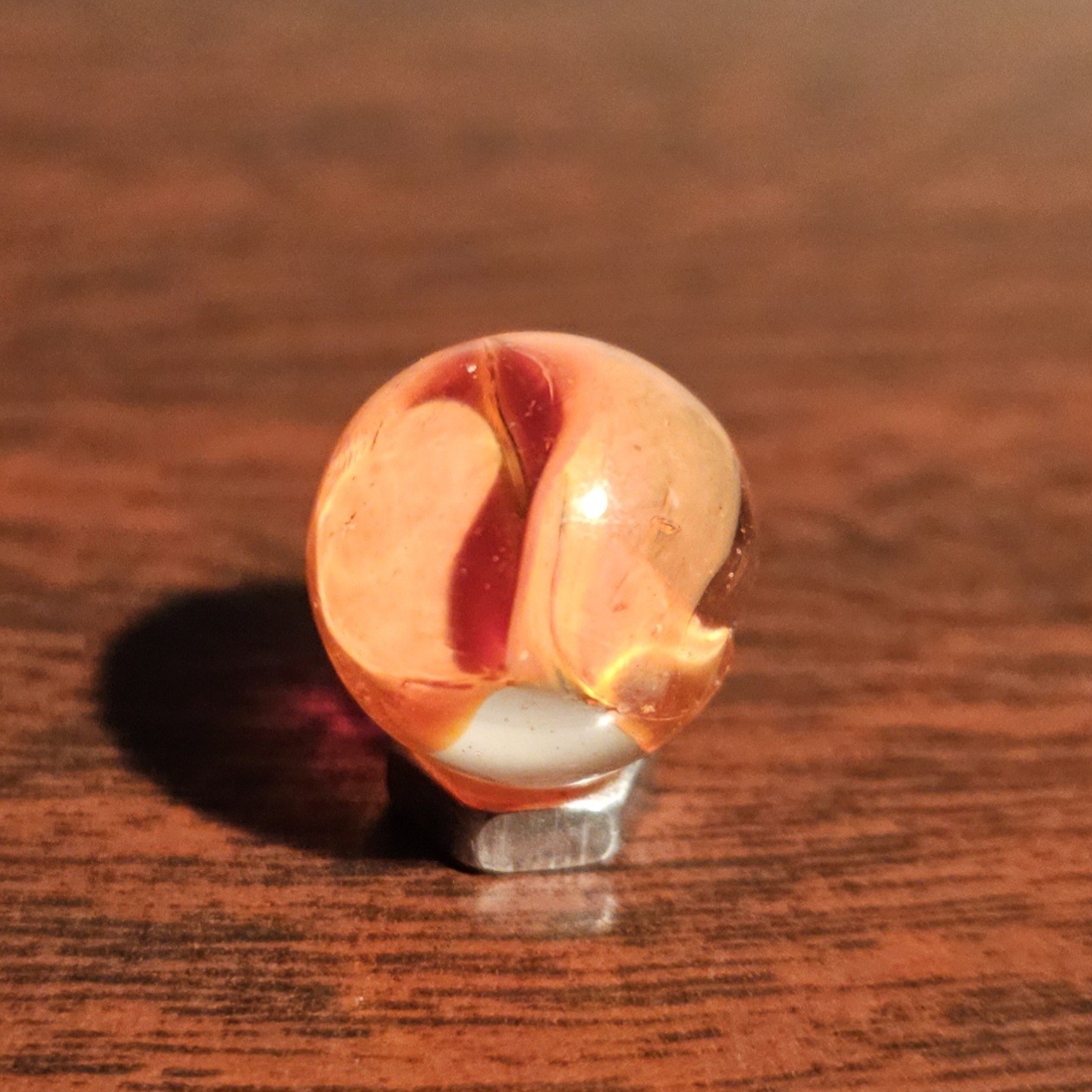 Vintage CE Bogard Orange Floppy 4-Lobe Cats Eye .562″ Glass Marble w Cold Roll