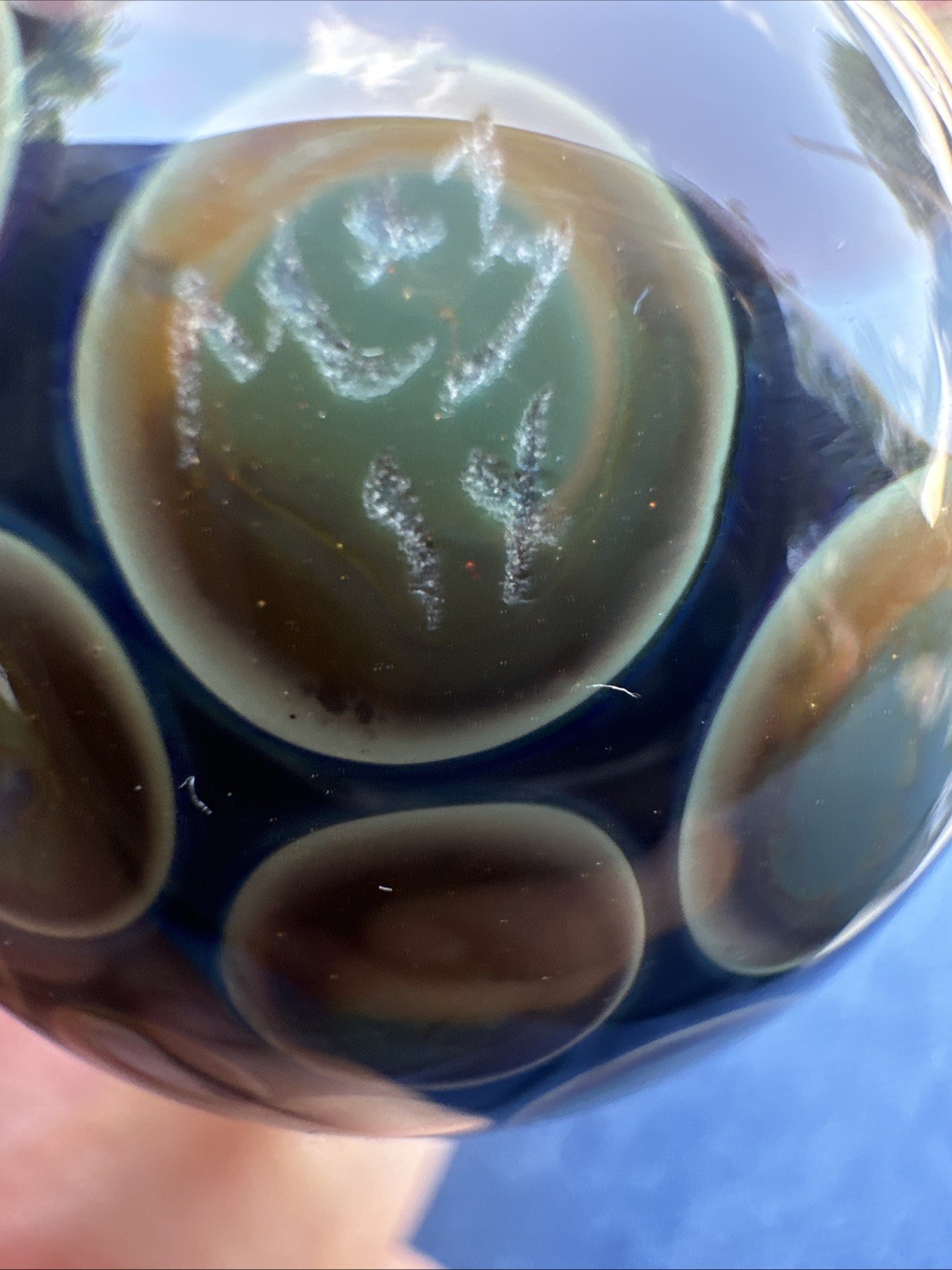 Michael Ray Marble Glass Sphere Internal Design ethereal figure face Signed