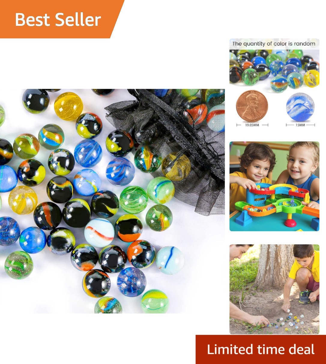 Kids’ Colorful Glass Marbles – 60 Count 0.6 Inch Set for Games & Decorations