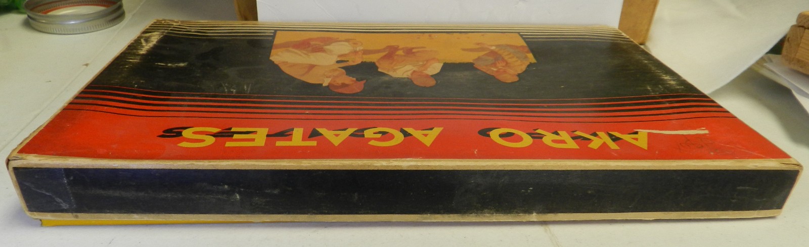 #20553m Large Original Akro Agate Box No 300 With Bag and Marbles Some Oxbloods