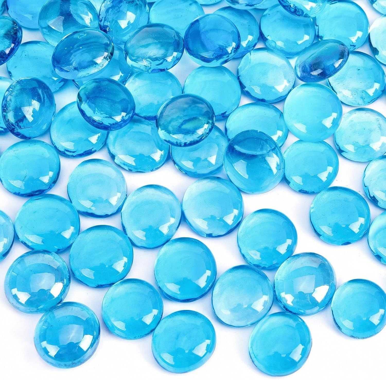 1LB Flat Glass Marbles, Light Blue Decorative Marbles for Vases
