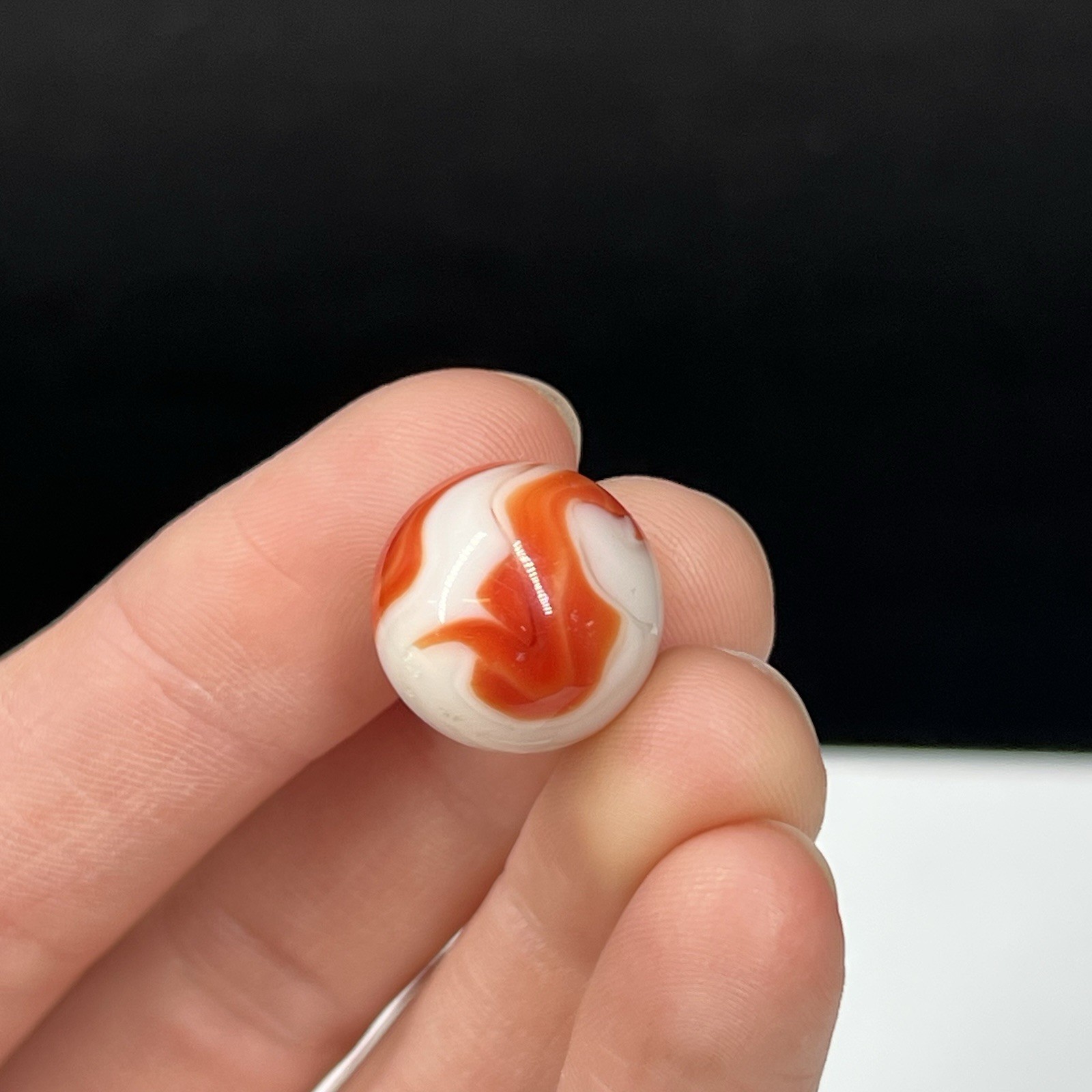 Vtg Old Glass Marble Akro Agate Peltier Christensen .60” Orange White Swirl