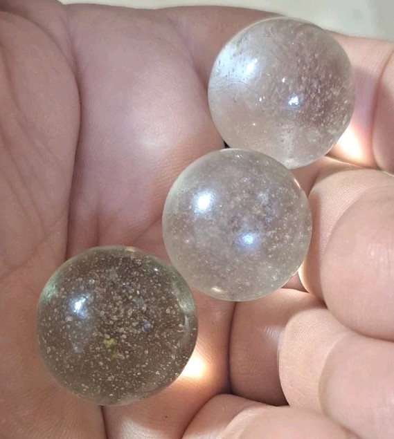 Vintage Lot Of 3 Large Shooter Marbles Clear Glass With Bubbles 7/8” To 15/16″