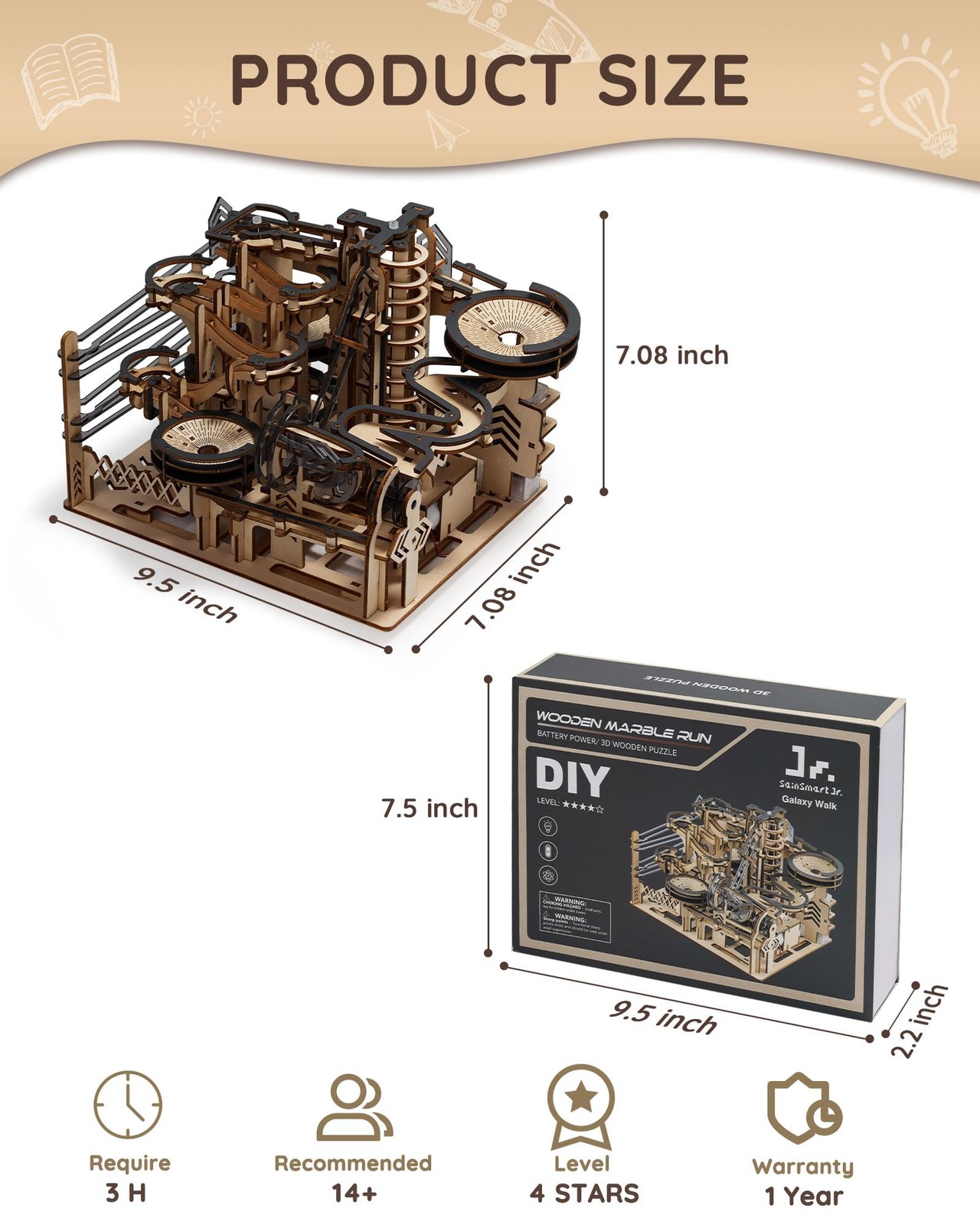 Sainsmart Jr. 3D Wooden Puzzles for Adults, Electric Marble Run Large