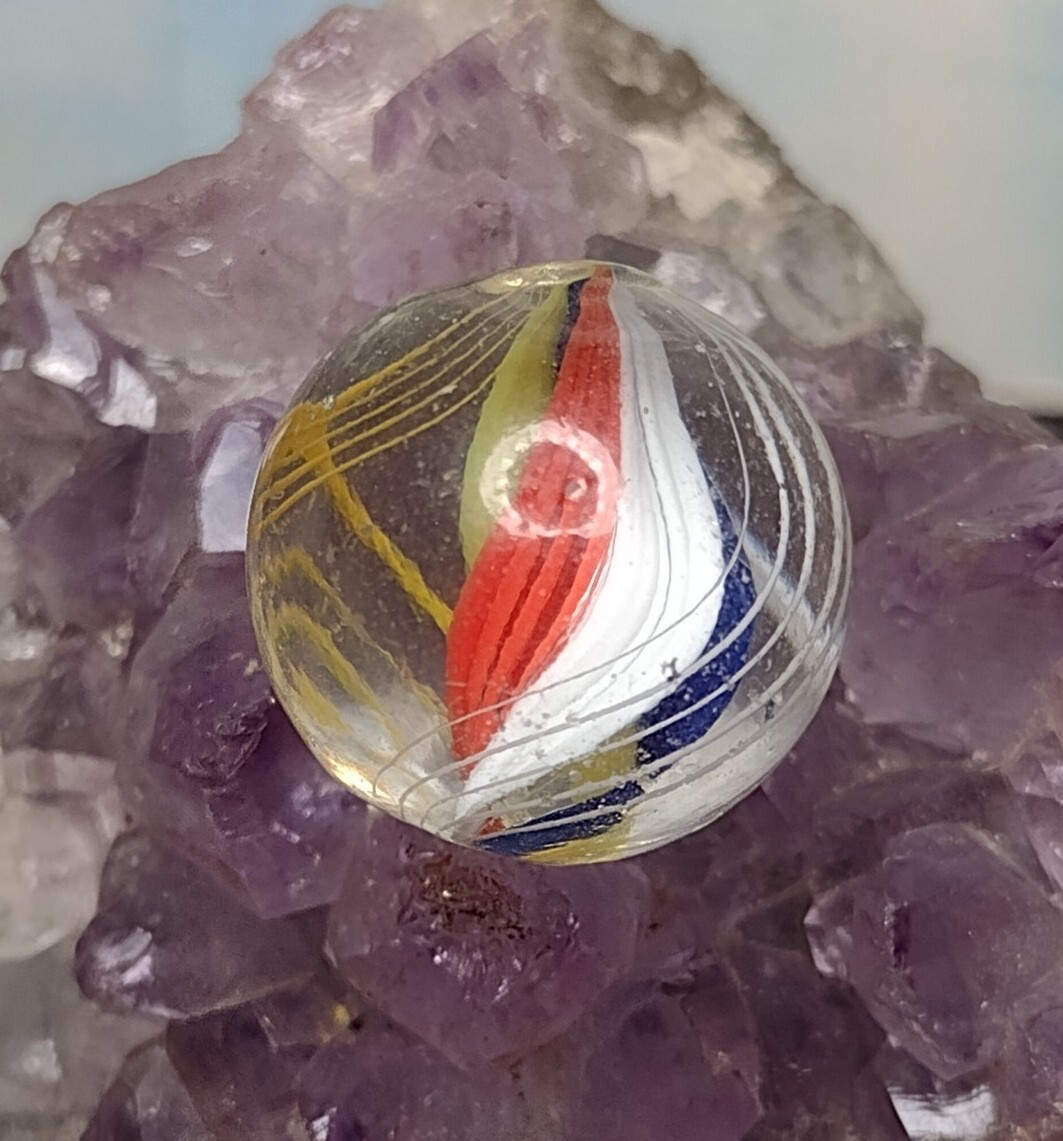 RARE ✨Red – Double Ribbon Core Swirl Glass Handmade .63″ VINTAGE German Marbles