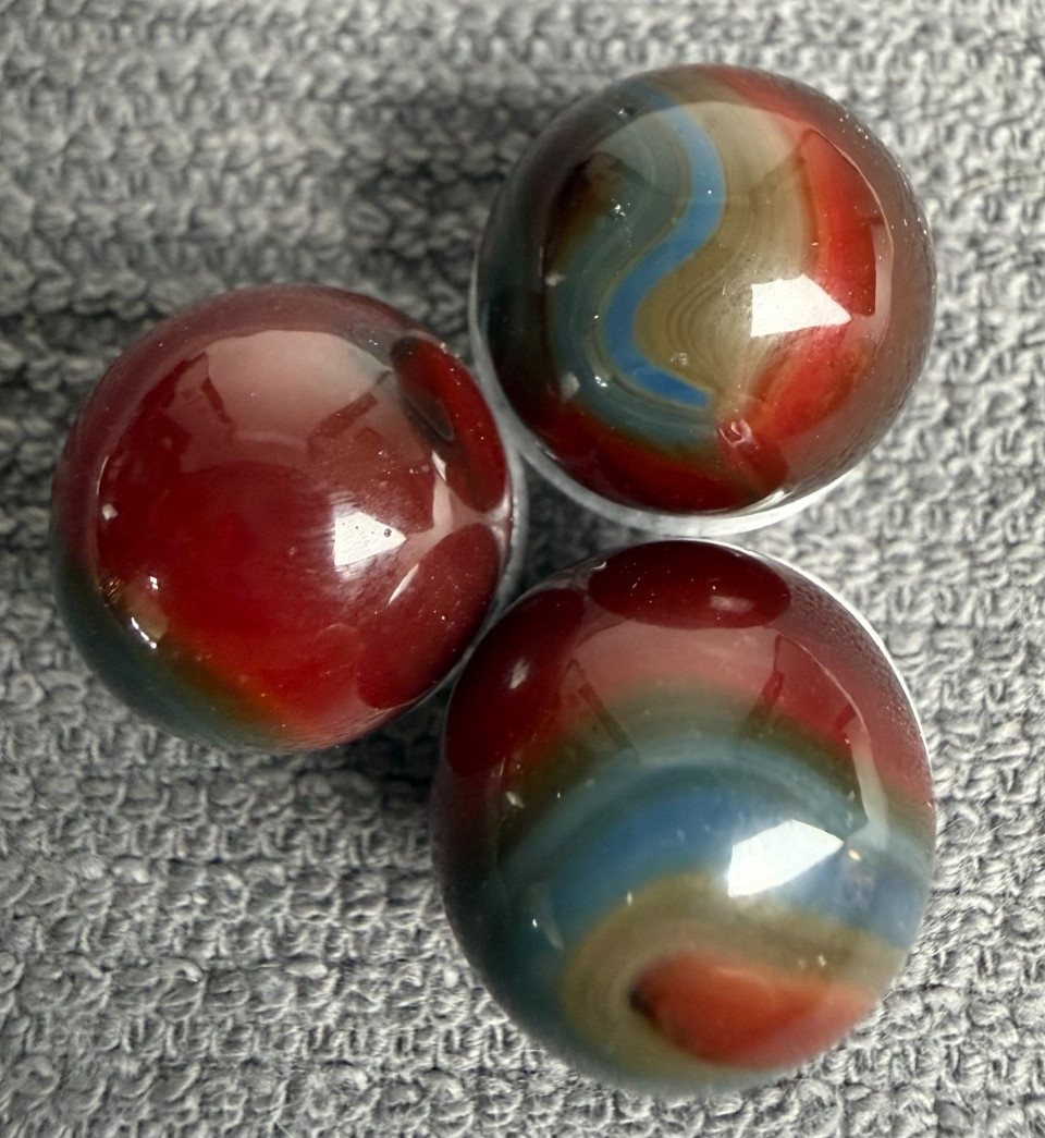 Lot of 3 JABO Classics Marbles Burgundy Blue & Gray .59″ – .61″ Mint