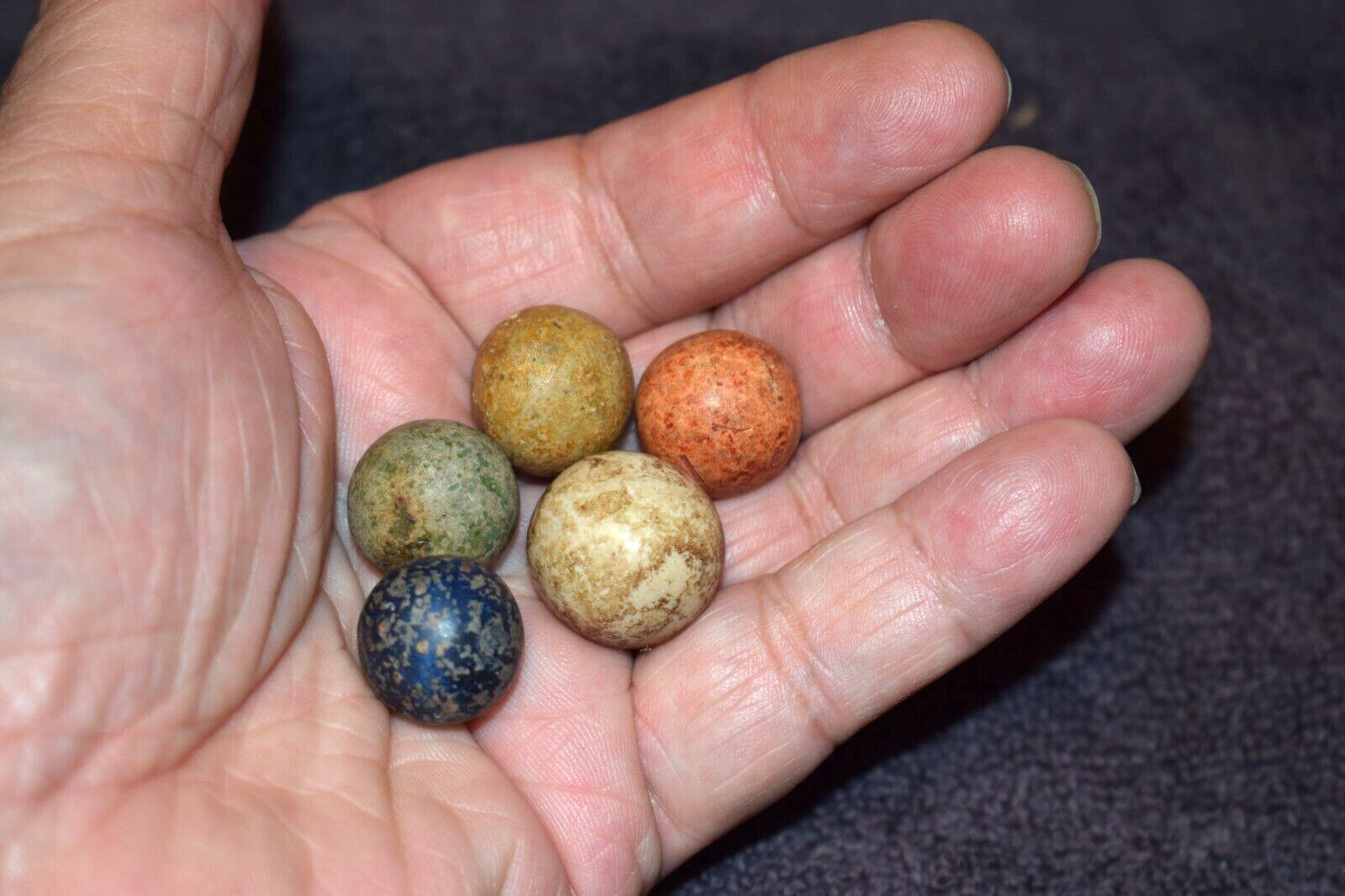 Antique 1800s Victorian era Clay Marbles Lot of 5 Various Size Range .812″-.656″