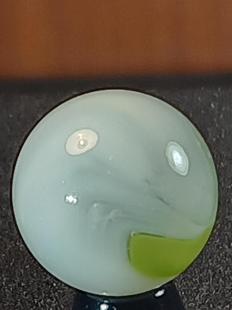 5/8″ Vitro Grinch Green Ice White on Clear Patch Swirl NM Serious Marble B63